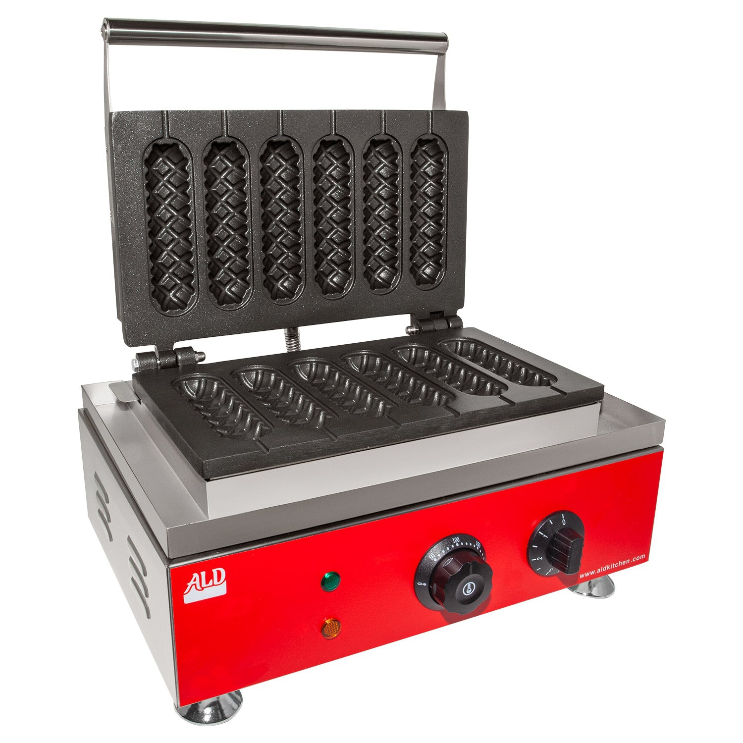 AR-EG6X Hotdog Waffle Maker | Waffle Iron for Corn Dogs | Stainless Steel | 6 Waffles on a Stick | 110V