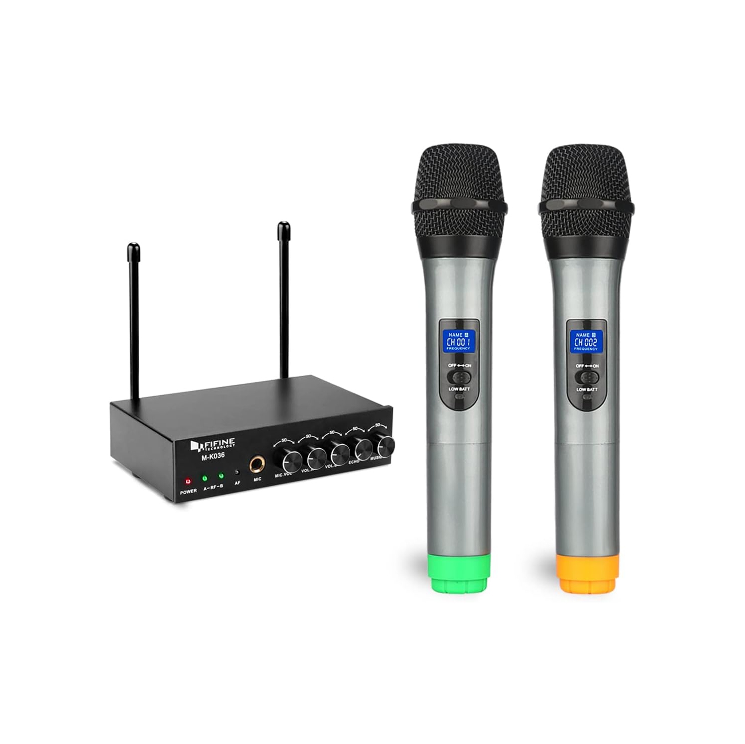Fifine Wireless Microphone System for Karaoke - Dual UHF Handheld Microphones with UHF Receiver for Home Karaoke, Party, DJ, Wedding, Speech, Singing