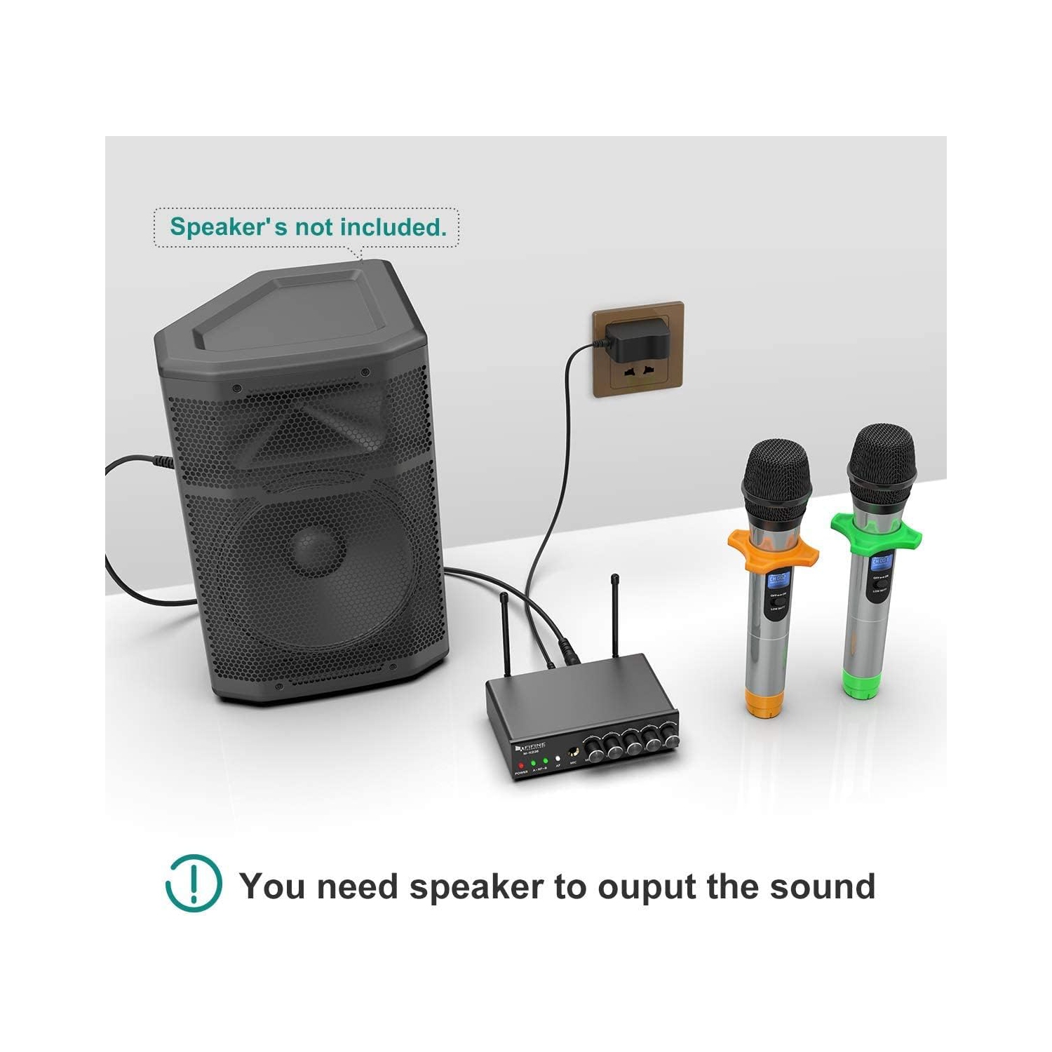 Fifine Wireless Microphone System for Karaoke - Dual UHF Handheld Microphones with UHF Receiver for Home Karaoke, Party, DJ, Wedding, Speech, Singing