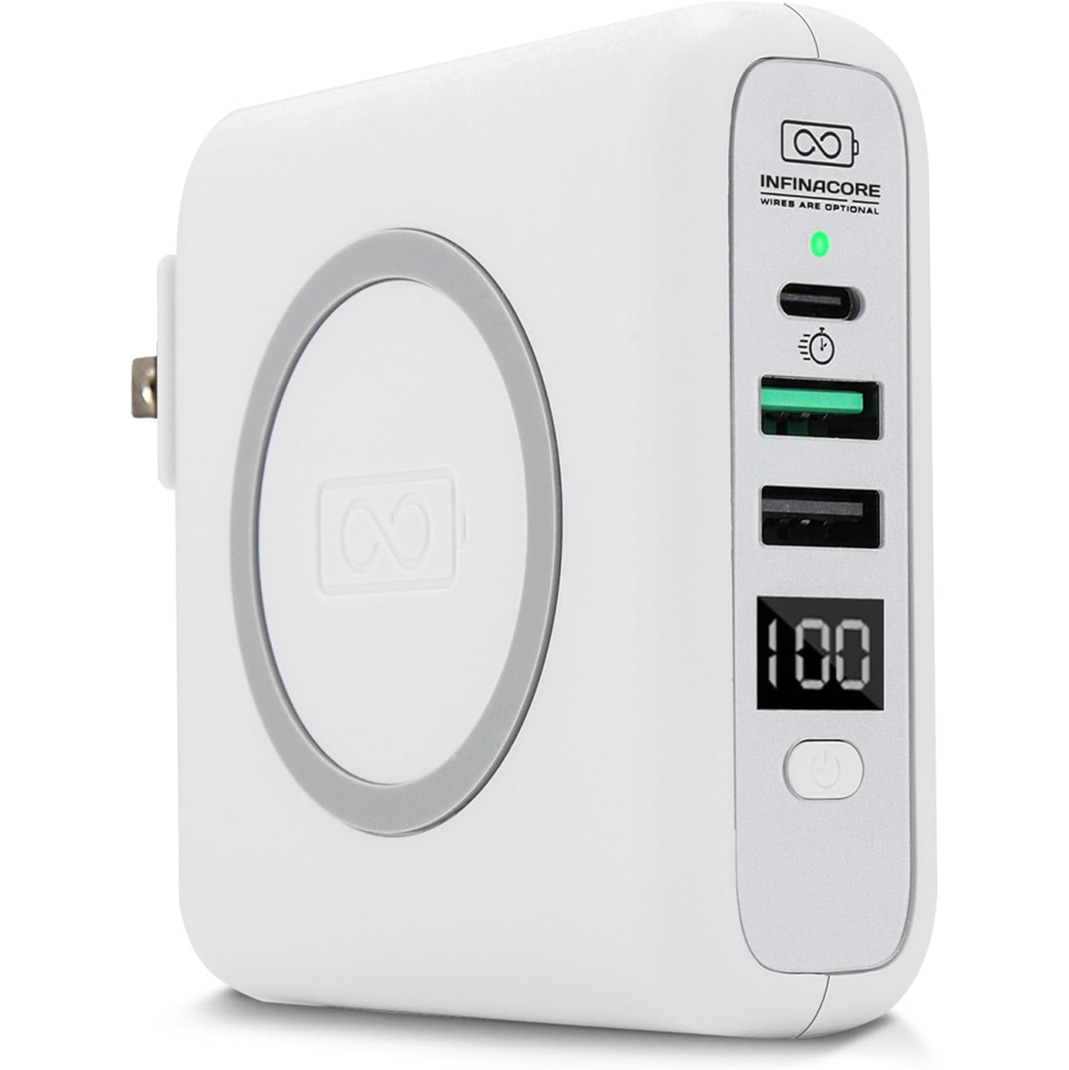 InfinaCore Pandora Portable Power Global Wireless Charger USB-C Wall Charger 8000mAh Power Bank, USB-C PowerDelivery Battery Pack, Fast Charge Phone