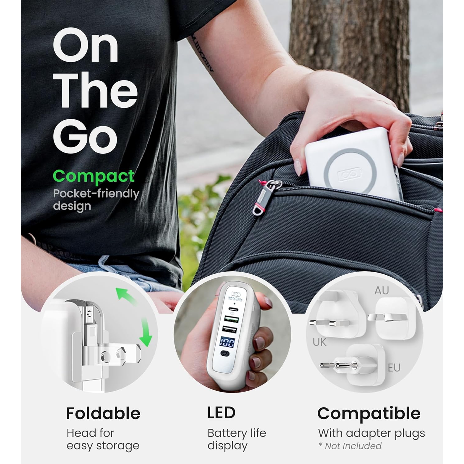 InfinaCore Pandora Portable Power Global Wireless Charger USB-C Wall Charger 8000mAh Power Bank, USB-C PowerDelivery Battery Pack, Fast Charge Phone