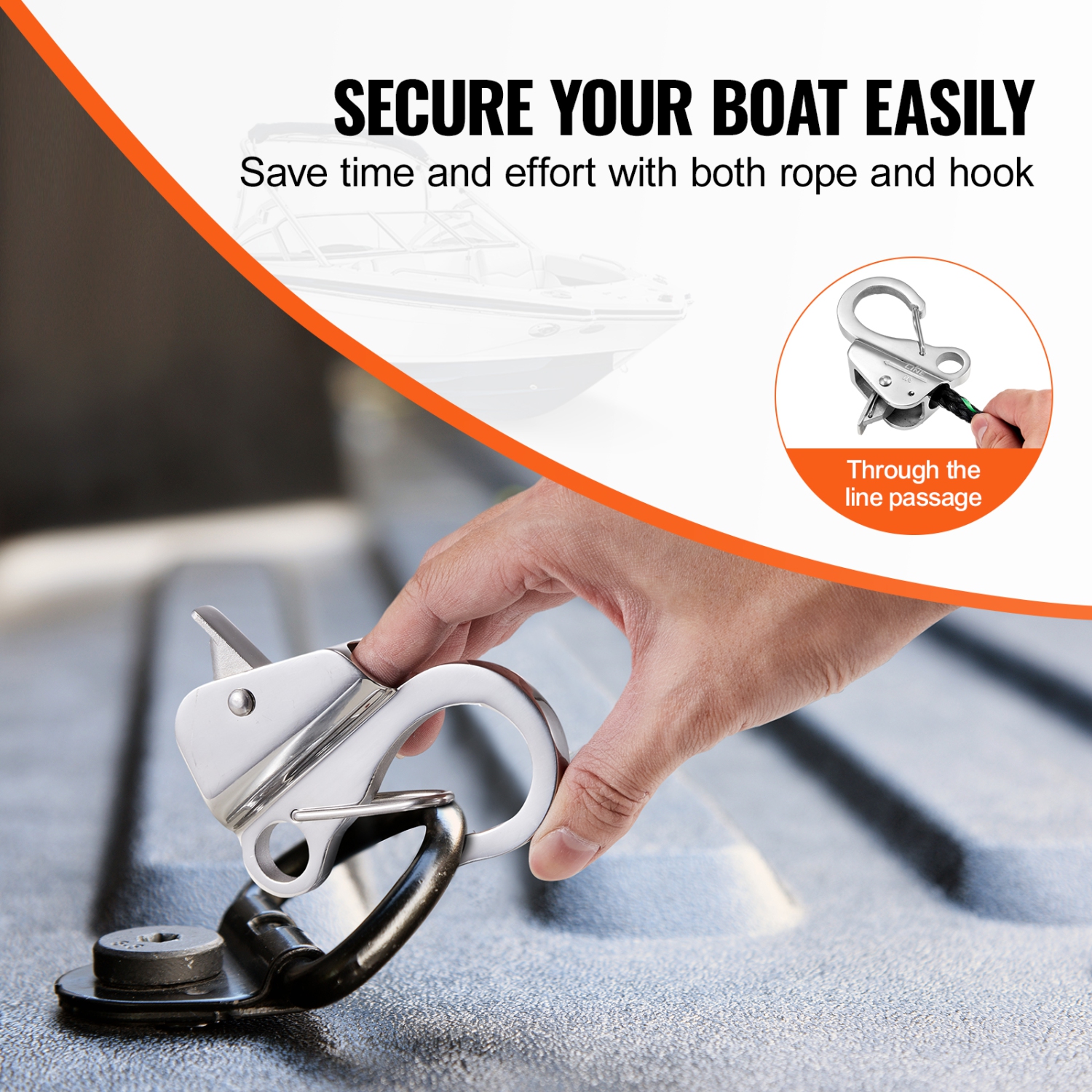 VEVOR 304 Boat Anchor Hook, Stainless Steel Slide Anchor, Knotless Anchor System with Quick Release, Boat Anchor Hook Clips for 3/8" - 5/8" Boat