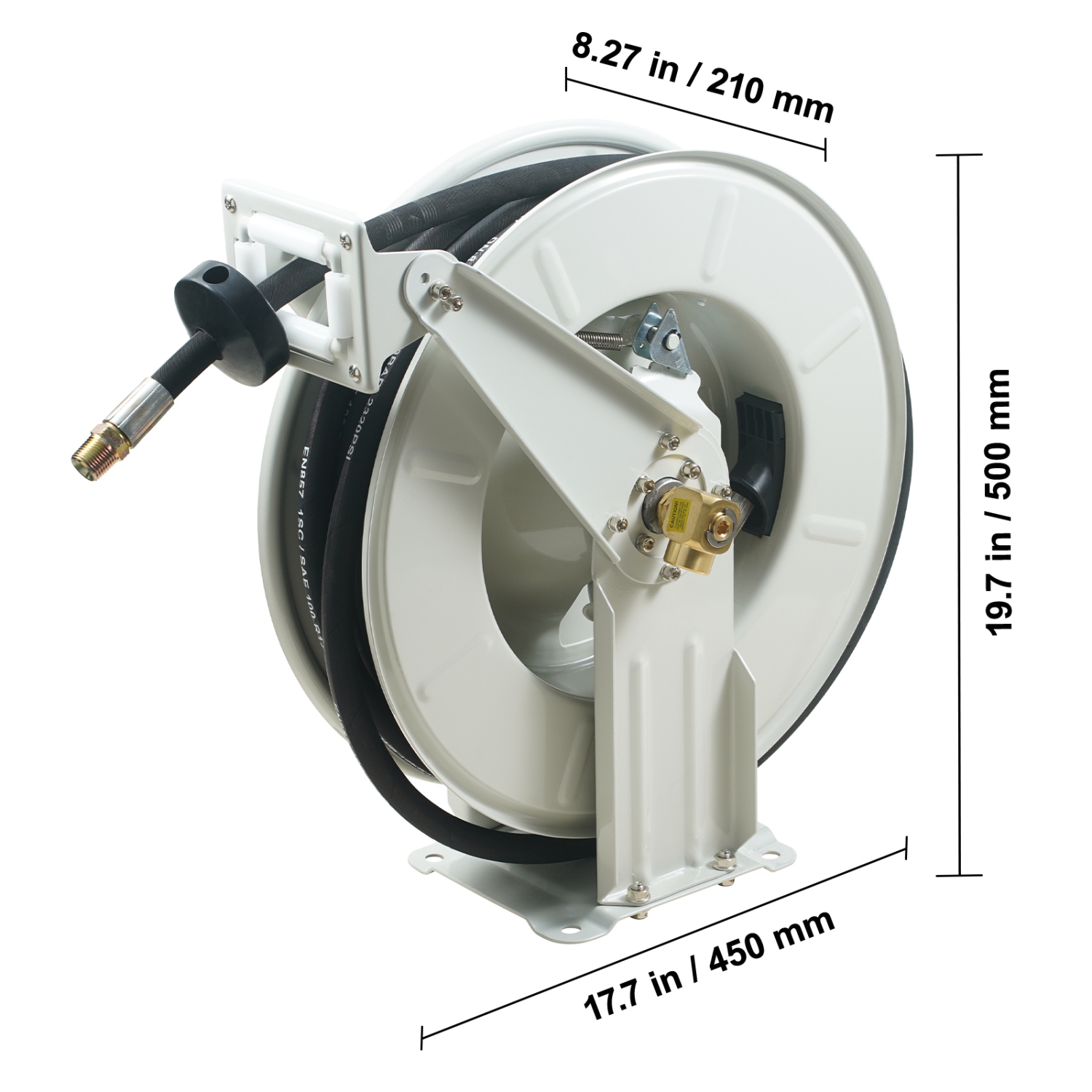VEVOR 1/4" x 50' Fuel Hose Reel, Extra Long Retractable Grease Hose Reel, Spring Driven Auto Swivel Rewind, Heavy-Duty Carbon Steel Construction with