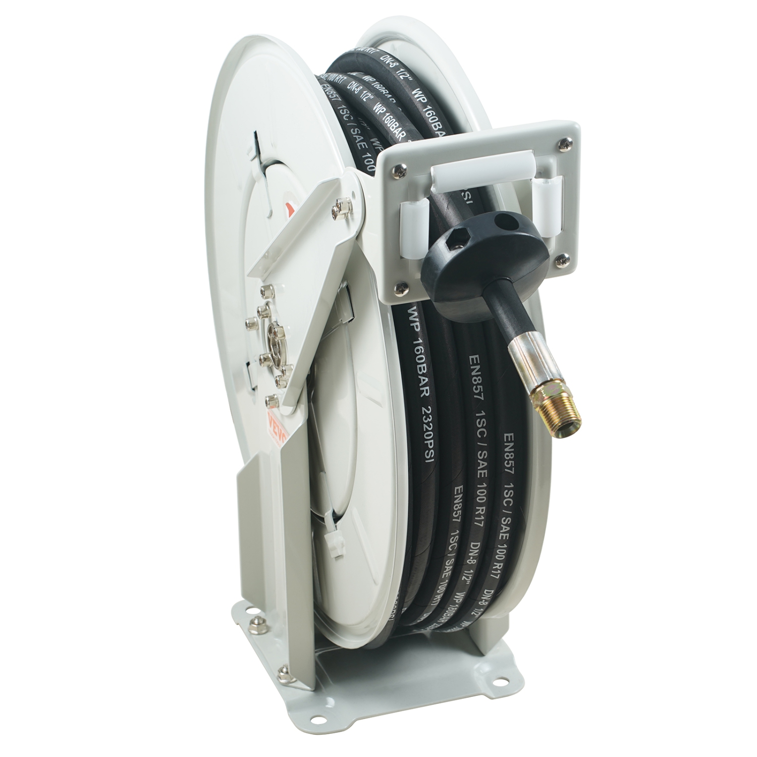 VEVOR 1/4" x 50' Fuel Hose Reel, Extra Long Retractable Grease Hose Reel, Spring Driven Auto Swivel Rewind, Heavy-Duty Carbon Steel Construction with