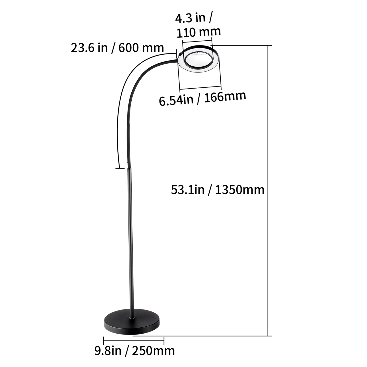 VEVOR 3-in-1 Magnifying Floor Lamp, 5X Standing Magnifying Glass with Light, Height Adjustable Floor Magnifier with Light, Flexible Gooseneck, LED 5