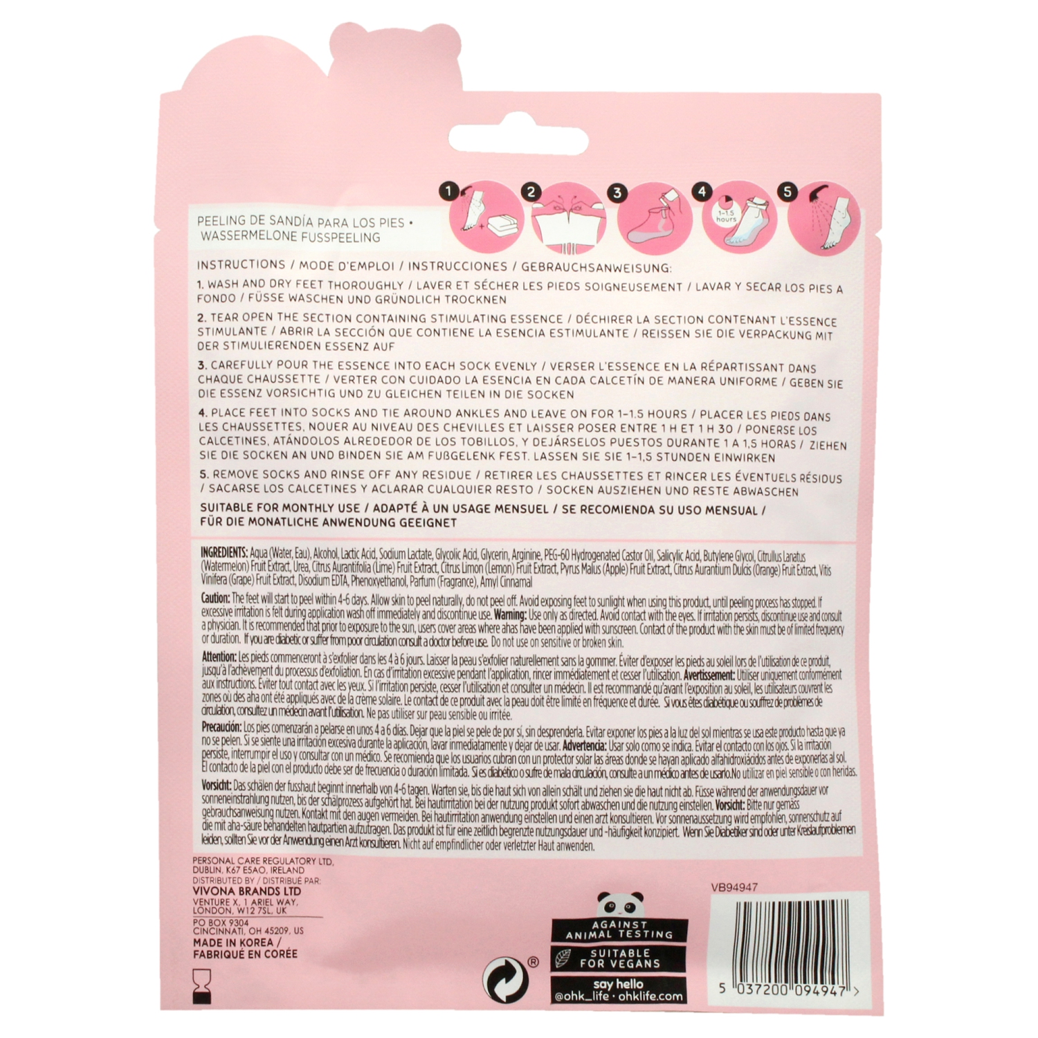 Foot Peel Mask - Melon d'eau par Oh K! Pour unisexe – 1 paires de masques