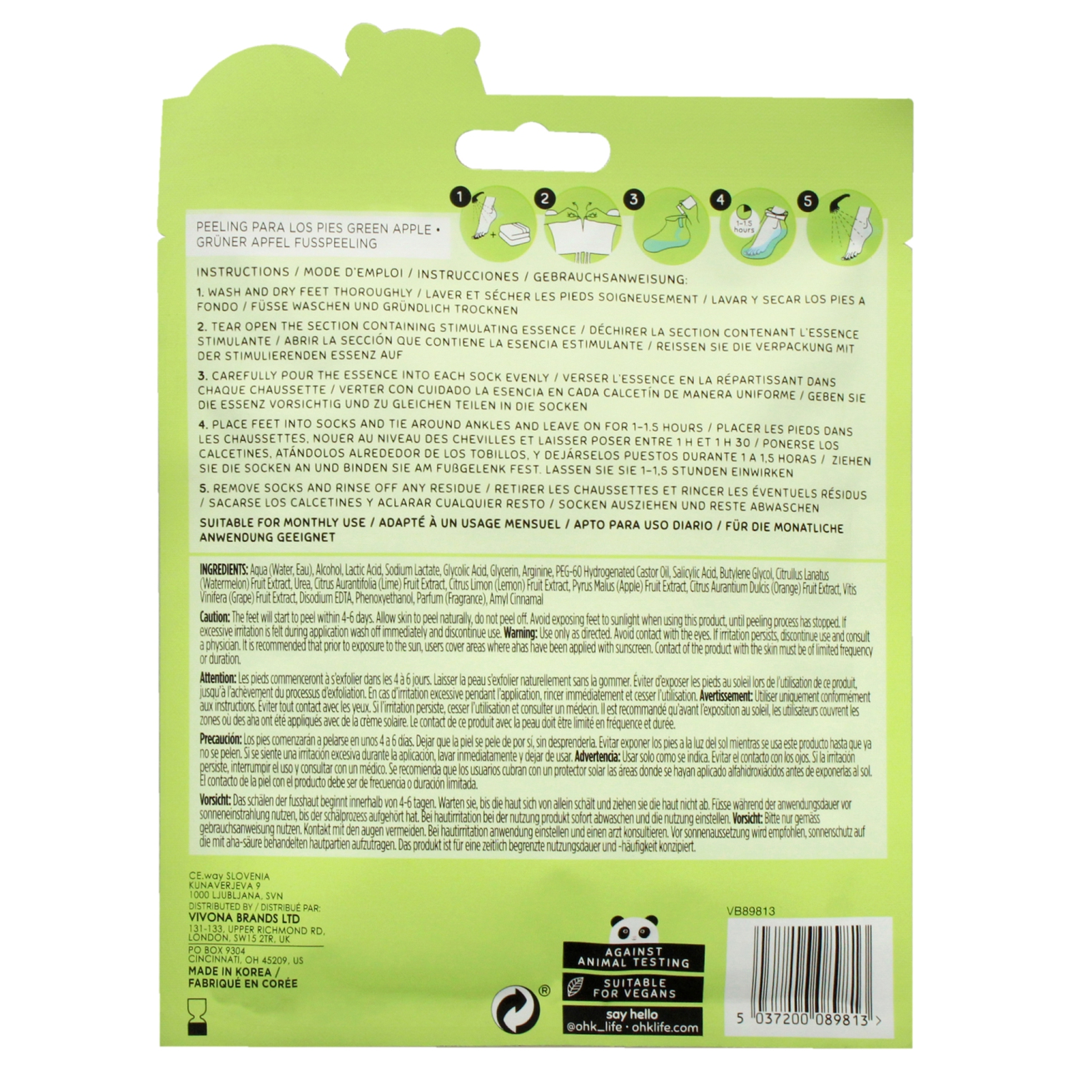 Foot Peel Mask - Green Apple by Oh K! for Unisex - 1 Pair Mask