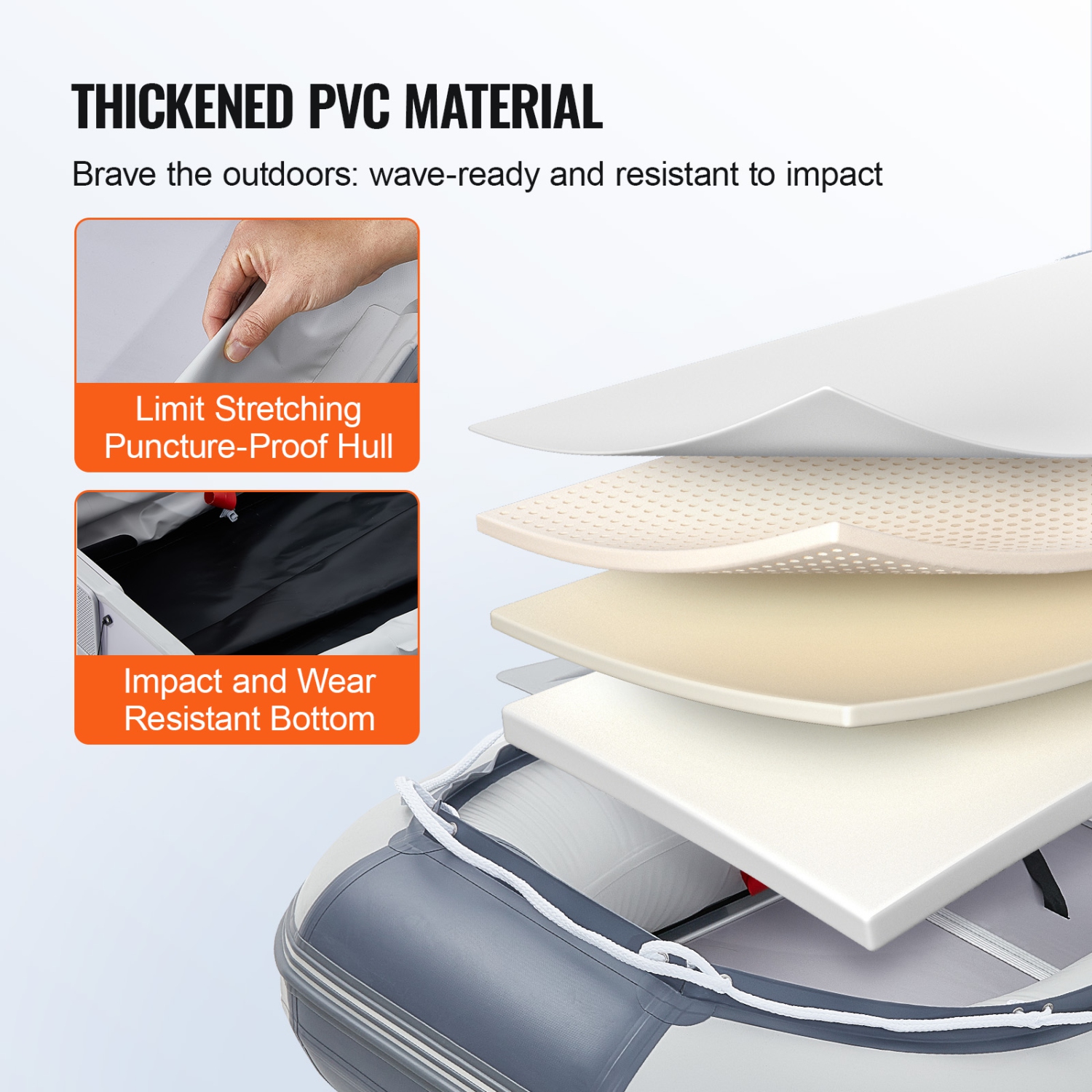 Canot pneumatique gonflable pour 4&nbsp;personnes VEVOR, bateau sport Transom avec plancher en bois marin et banc en aluminium réglable, canot à