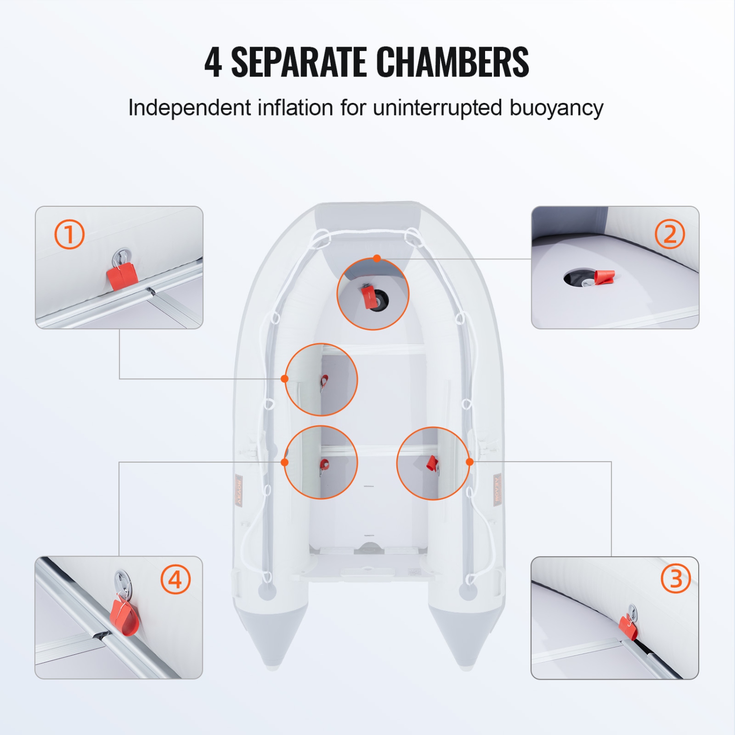 Canot pneumatique gonflable pour 4&nbsp;personnes VEVOR, bateau sport Transom avec plancher en bois marin et banc en aluminium réglable, canot à