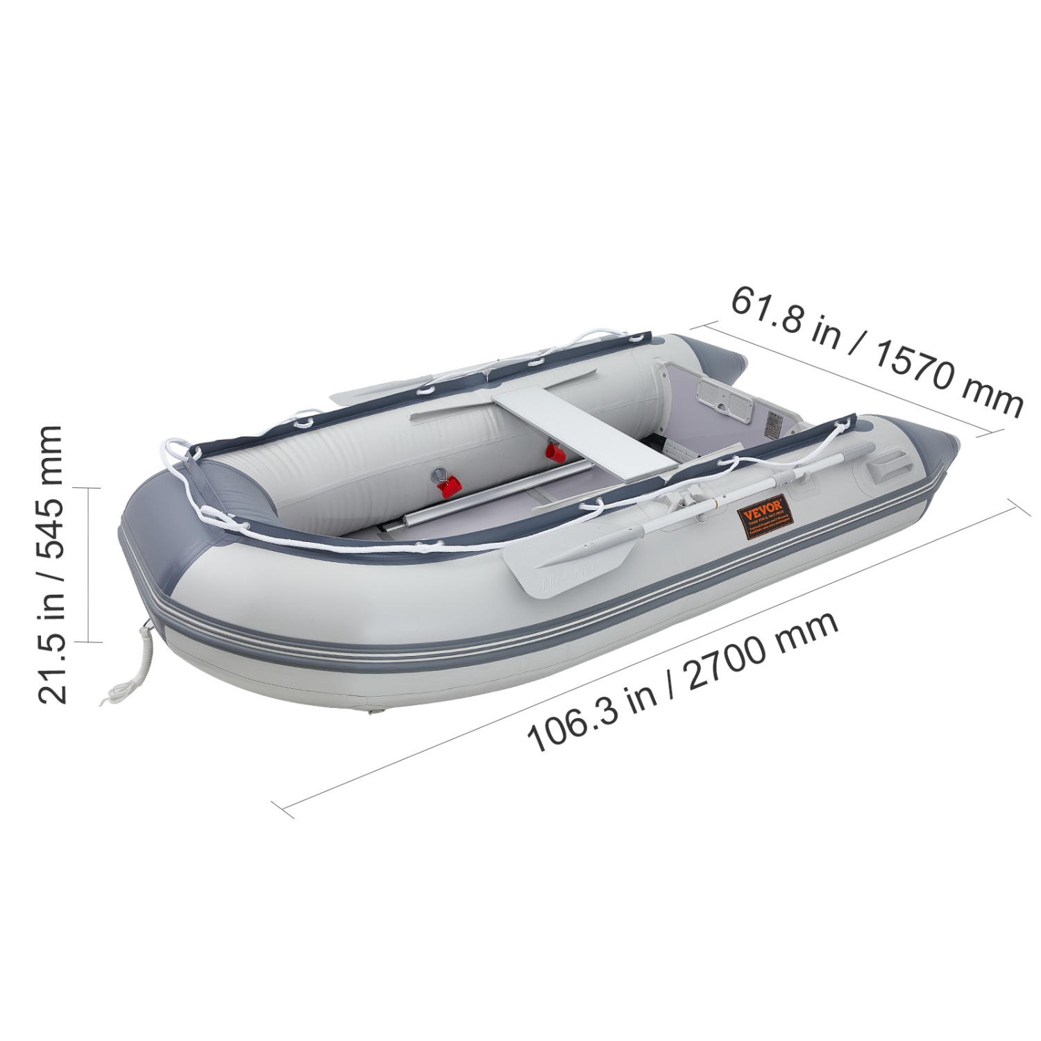 Canot pneumatique gonflable pour 4&nbsp;personnes VEVOR, bateau sport Transom avec plancher en bois marin et banc en aluminium réglable, canot à