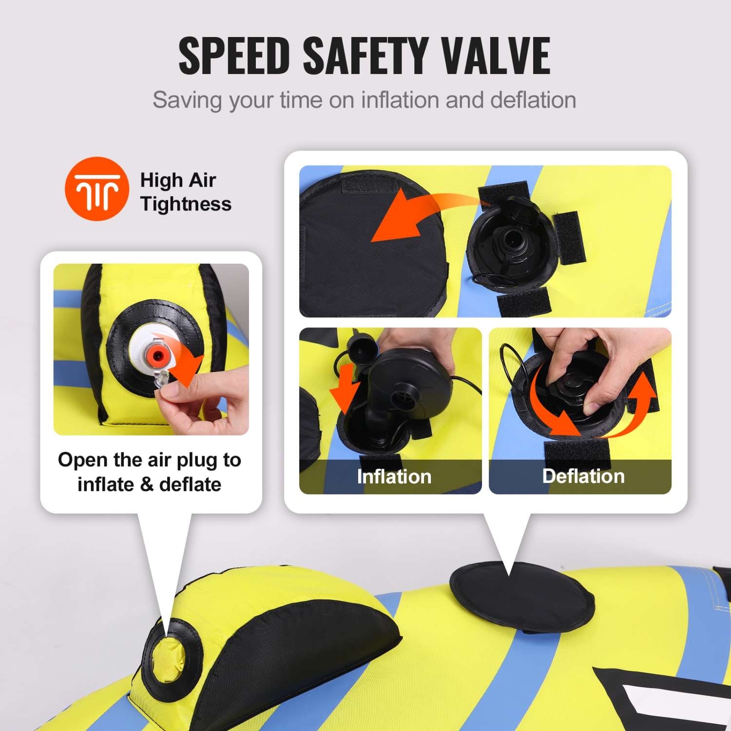 Bouée tractable VEVOR pour le bateau, 1-3 bouées gonflables avec orifices de protection, tubes lavables pour sports aquatiques 510&nbsp;lb pour les