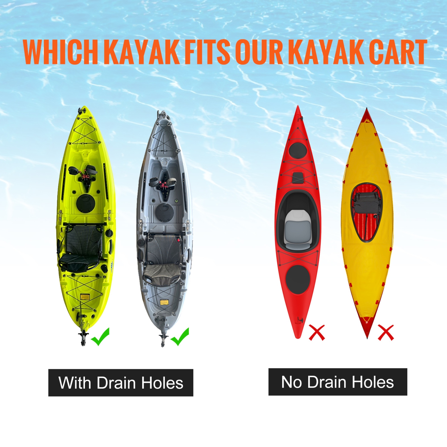 VEVOR 280lbs Load Capacity Kayak Cart, Detachable Canoe Trolley Cart with 10'' Solid Tires, Adjustable Width & Top Foam Protection, for Kayaks with