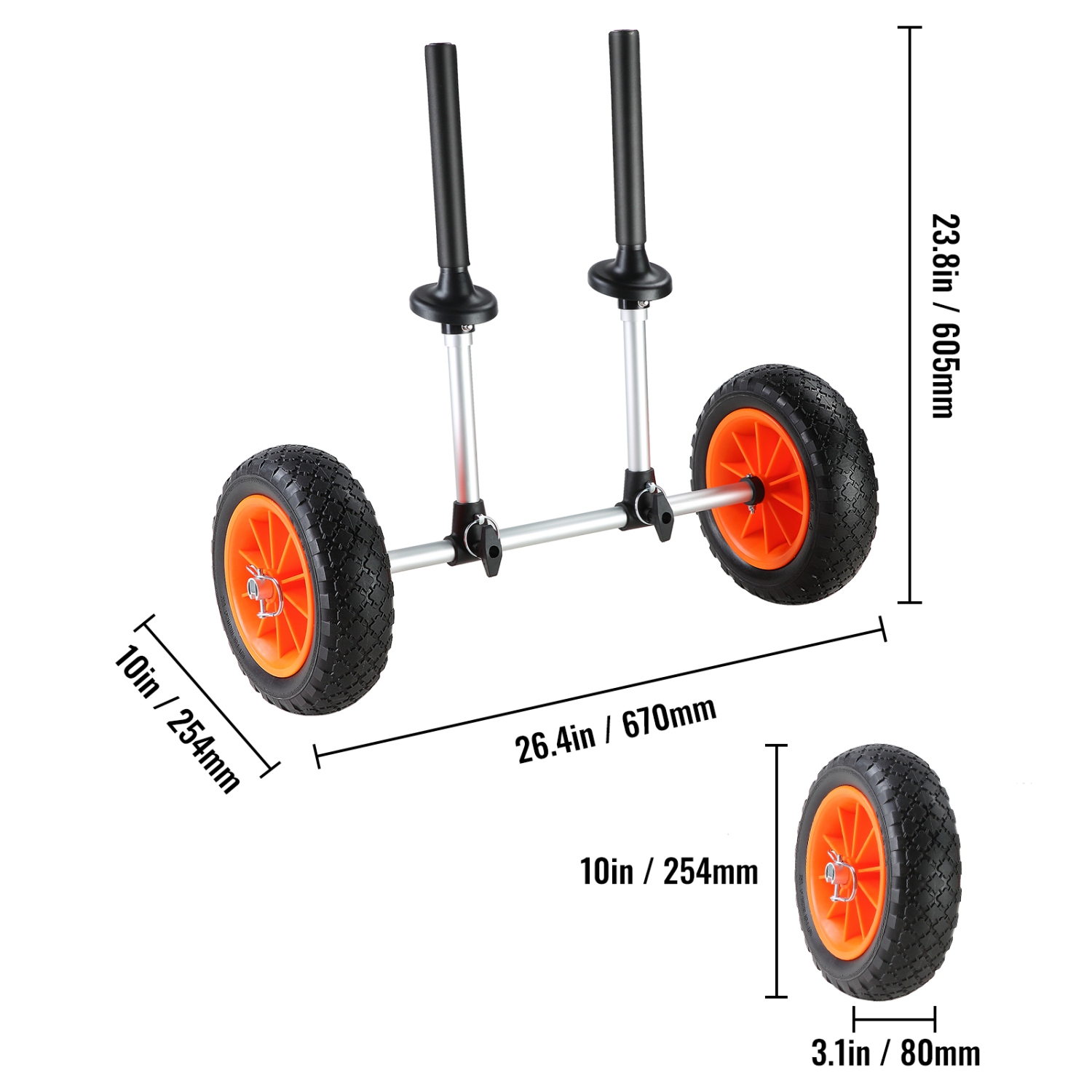 VEVOR 280lbs Load Capacity Kayak Cart, Detachable Canoe Trolley Cart with 10'' Solid Tires, Adjustable Width & Top Foam Protection, for Kayaks with
