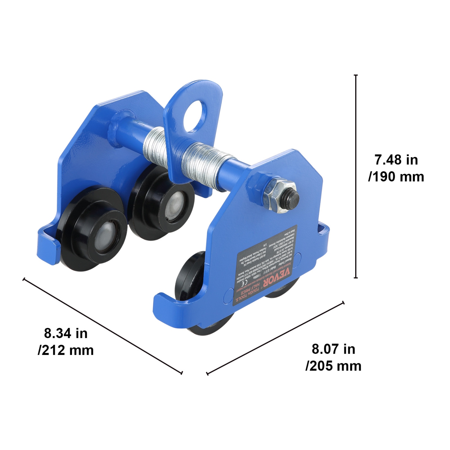 VEVOR 1100 lbs/0.5 Ton Manual Trolley, Push Beam Trolley with Dual Wheels, Adjustable for I-Beam Flange Width 2.5" to 5.5", Heavy Duty Alloy Steel