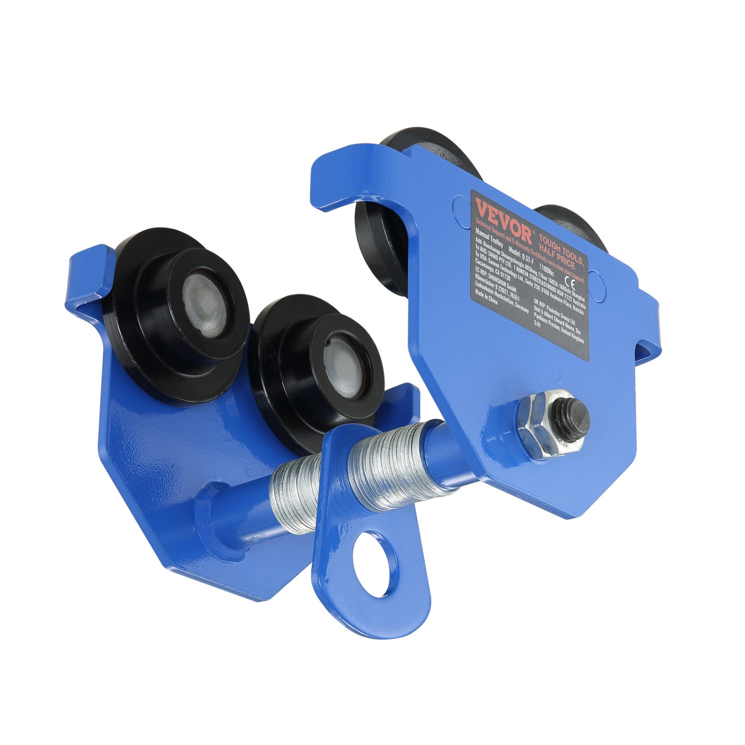 VEVOR 1100 lbs/0.5 Ton Manual Trolley, Push Beam Trolley with Dual Wheels, Adjustable for I-Beam Flange Width 2.5" to 5.5", Heavy Duty Alloy Steel