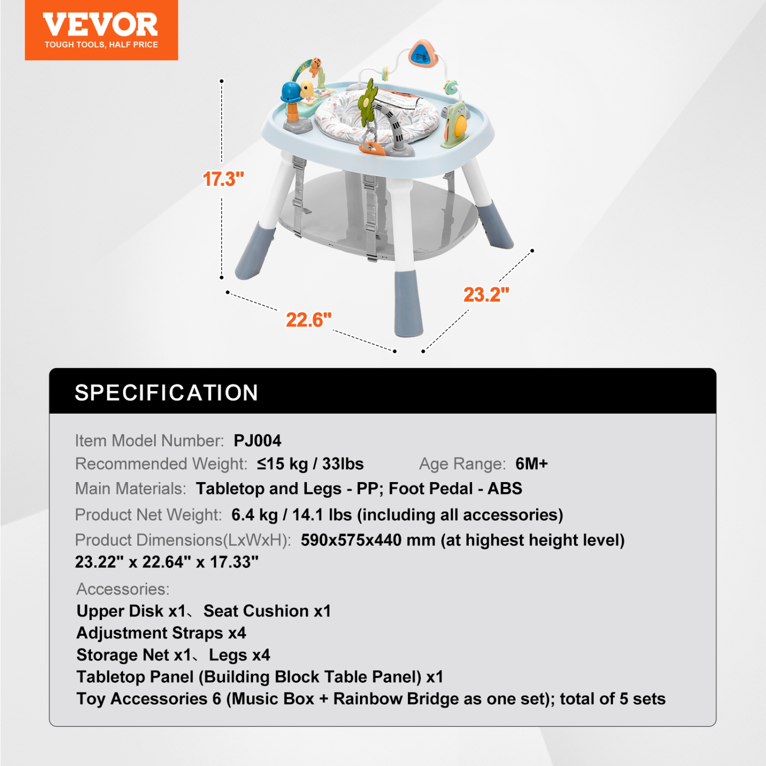 VEVOR 360° Baby Activity Center, Interactive Play Center, Rotating Seat & Adjustable Height, Toddler Jumper Bouncer & Play Table with Developmental