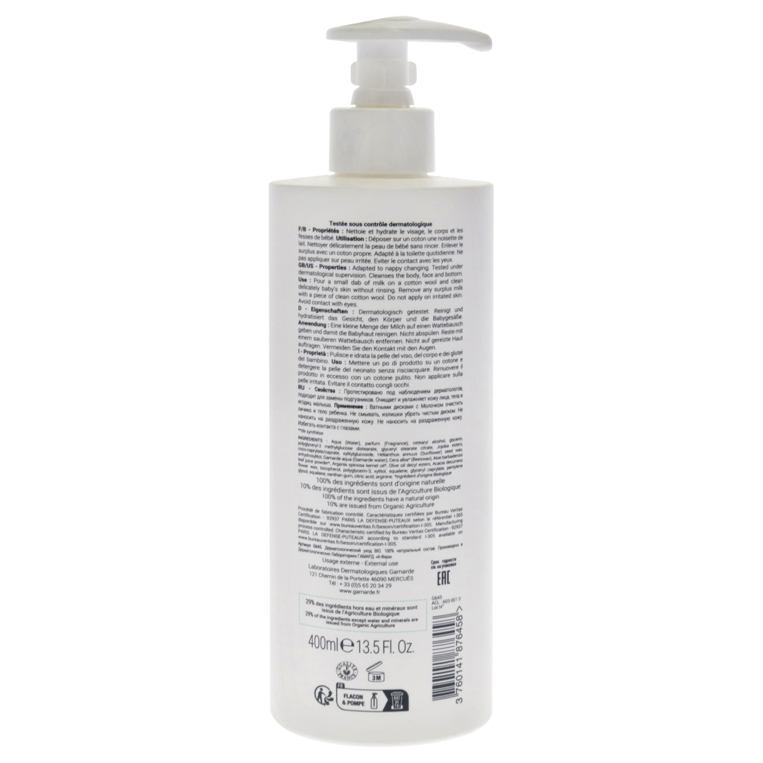 Lait nettoyant Bebe de Gamarde pour enfants - 13,5&nbsp;oz