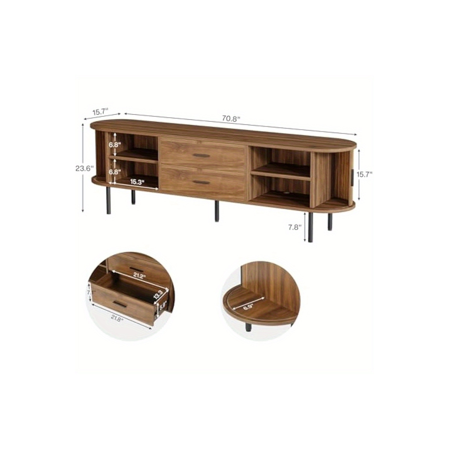 Lantine 70" Mid-Century Modern TV Stand with Sliding Tambour Door, Fluted Entertainment Center, Drawers and Adjustable Shelves, Walnut Wooden Media