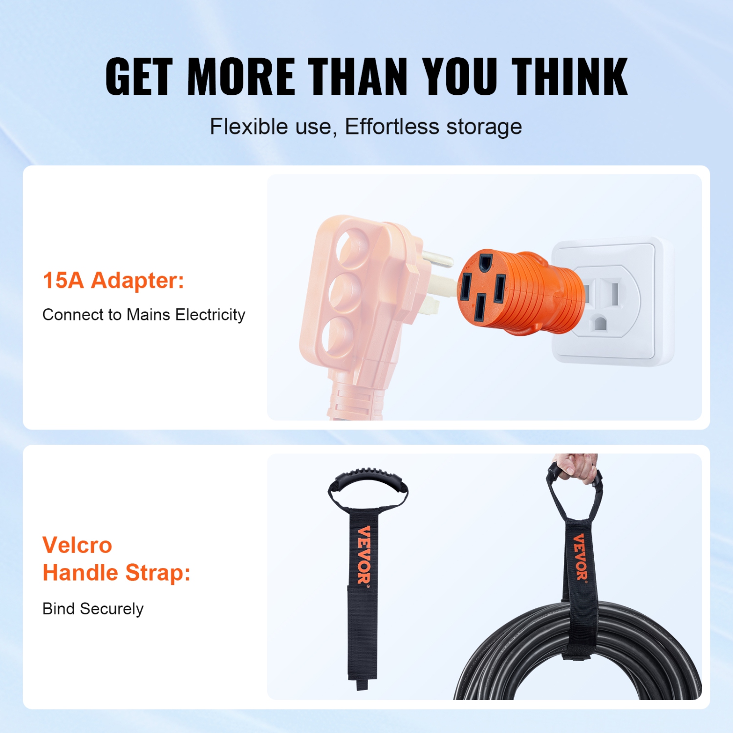 VEVOR 30 Feet RV Power Cord, 50 Amp, Heavy Duty STW 6/3 + 8/1 Generator Cord, NEMA 14-50P Male NEMA SS2-50R Female Plug, with LED Indicator Handle