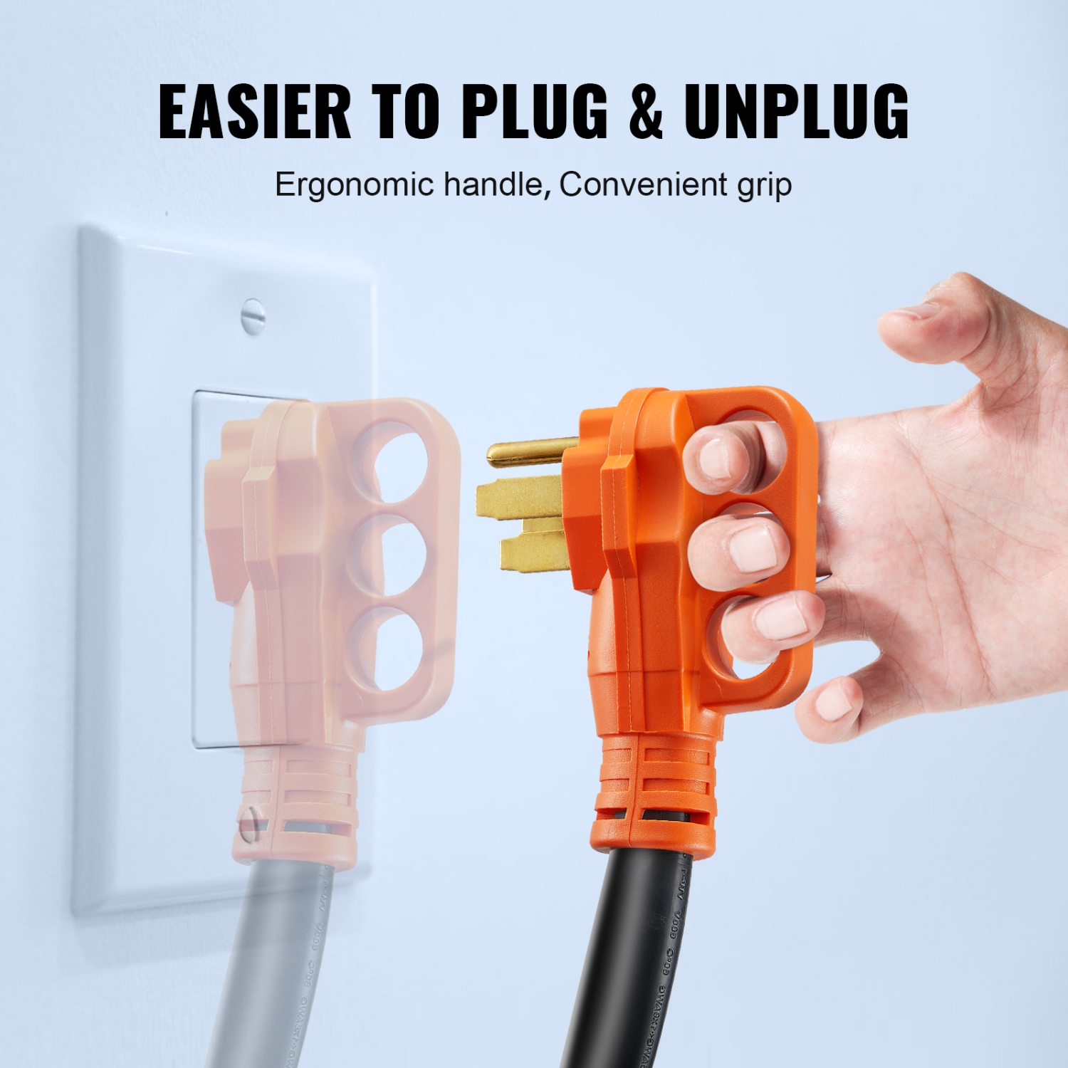 VEVOR 30 Feet RV Power Cord, 50 Amp, Heavy Duty STW 6/3 + 8/1 Generator Cord, NEMA 14-50P Male NEMA SS2-50R Female Plug, with LED Indicator Handle