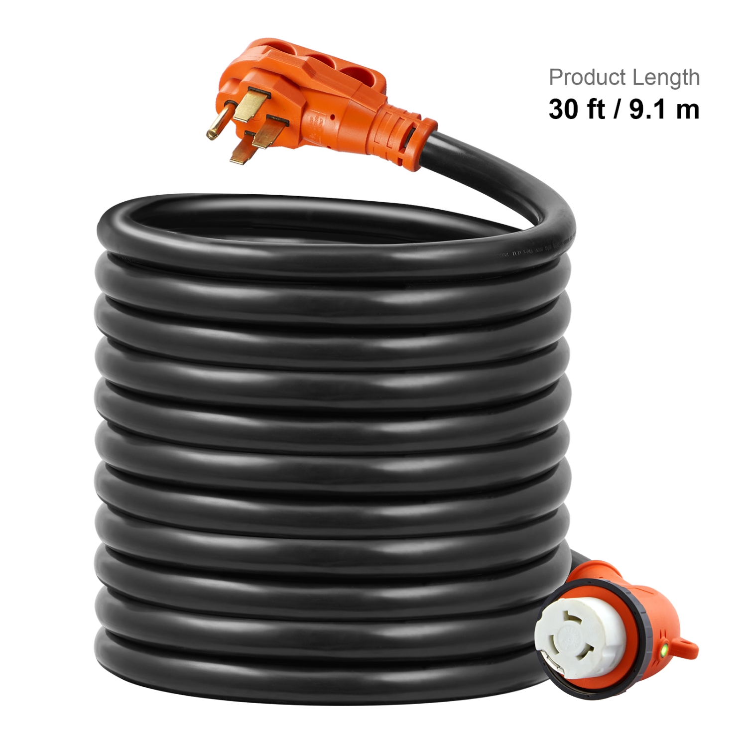 VEVOR 30 Feet RV Power Cord, 50 Amp, Heavy Duty STW 6/3 + 8/1 Generator Cord, NEMA 14-50P Male NEMA SS2-50R Female Plug, with LED Indicator Handle