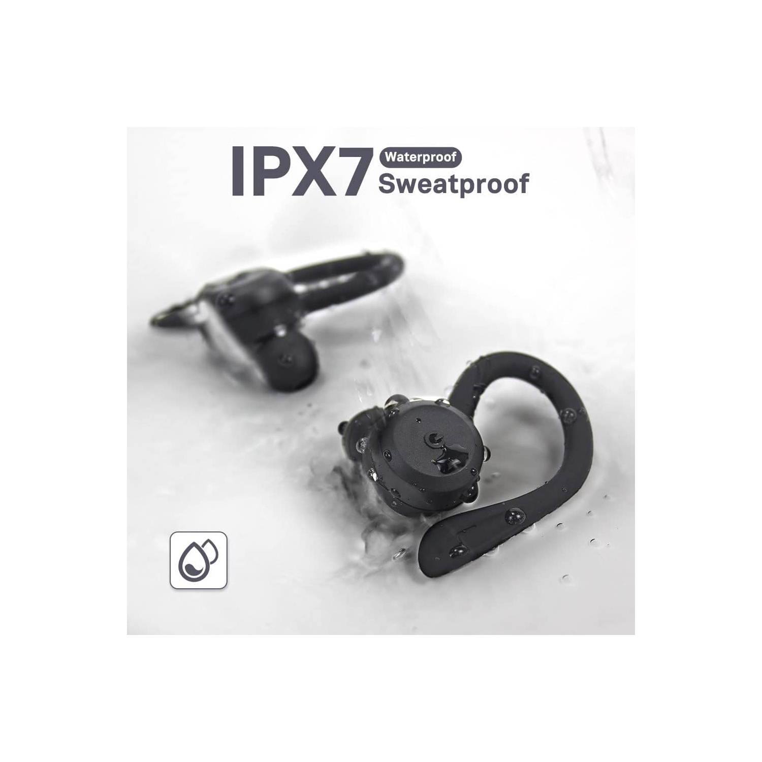 Écouteurs Bluetooth sans fil étanches, casque d'écoute sport Dual Wear, écouteurs bouton stéréo, 20 heures de lecture TWS