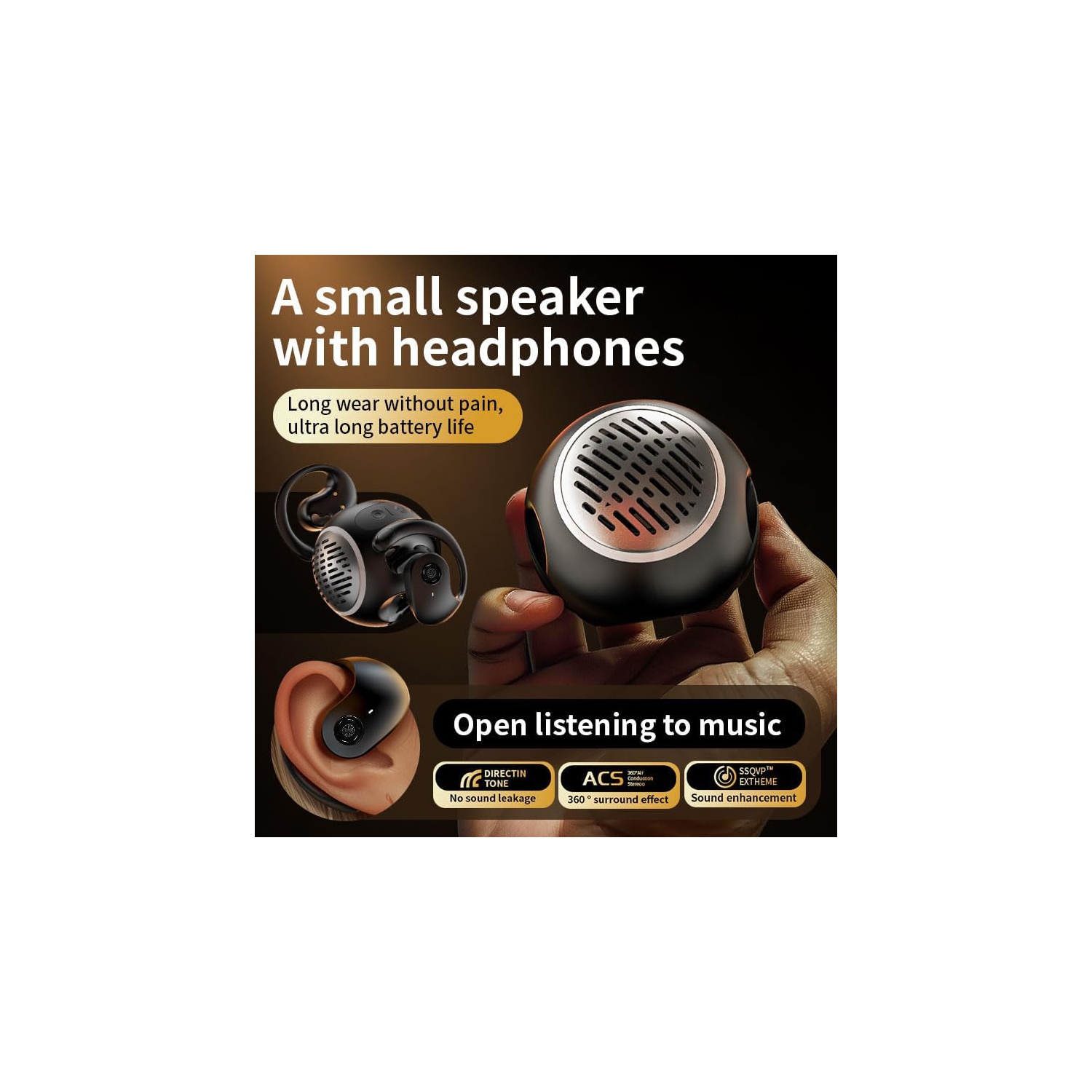 Earphones with Bluetooth Speaker, Portable Over-Ear Earbuds, Bone Conduction Wireless Sports Headphones for Android iOS