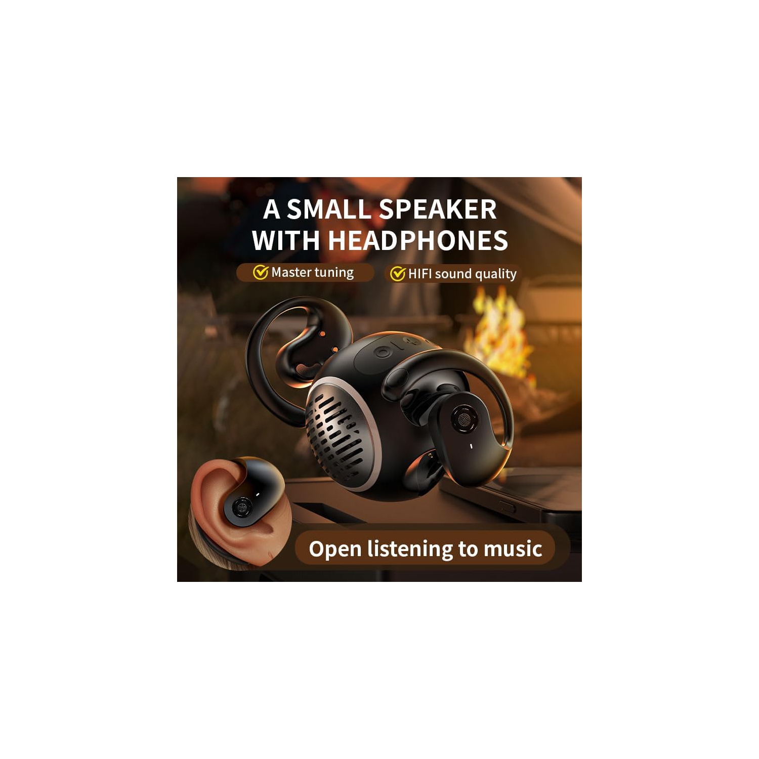 Earphones with Bluetooth Speaker, Portable Over-Ear Earbuds, Bone Conduction Wireless Sports Headphones for Android iOS