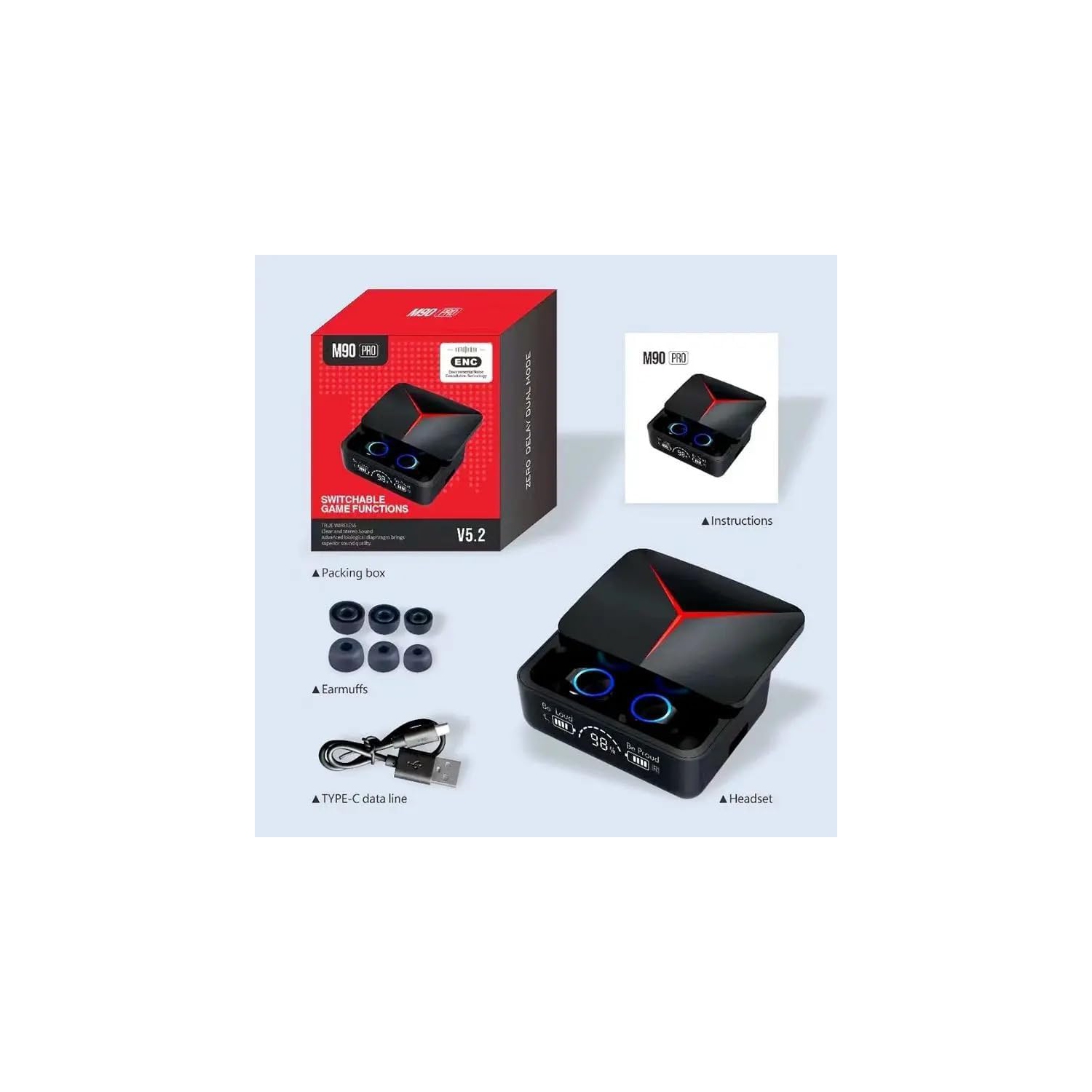 Casque de jeu Bluetooth avec microphone Bass Audio stéréo Écouteurs bouton haute-fidélité sans fil sport LED