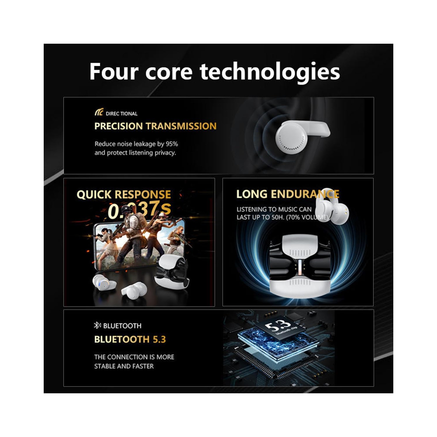 Écouteurs Bluetooth sans fil à pince, faible latence, longue durée de vie, casque de jeu