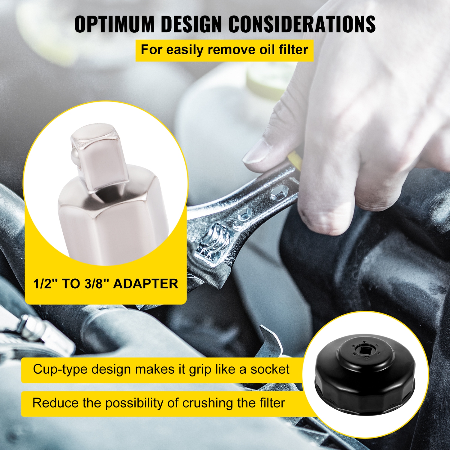 VEVOR 14 Pcs Oil Filter Socket Set, Oil Filter Wrench Set, Steel Oil Filter Socket, 3/8" Oil Filter Socket, Low Profile Oil Filter Socket Set, Oil