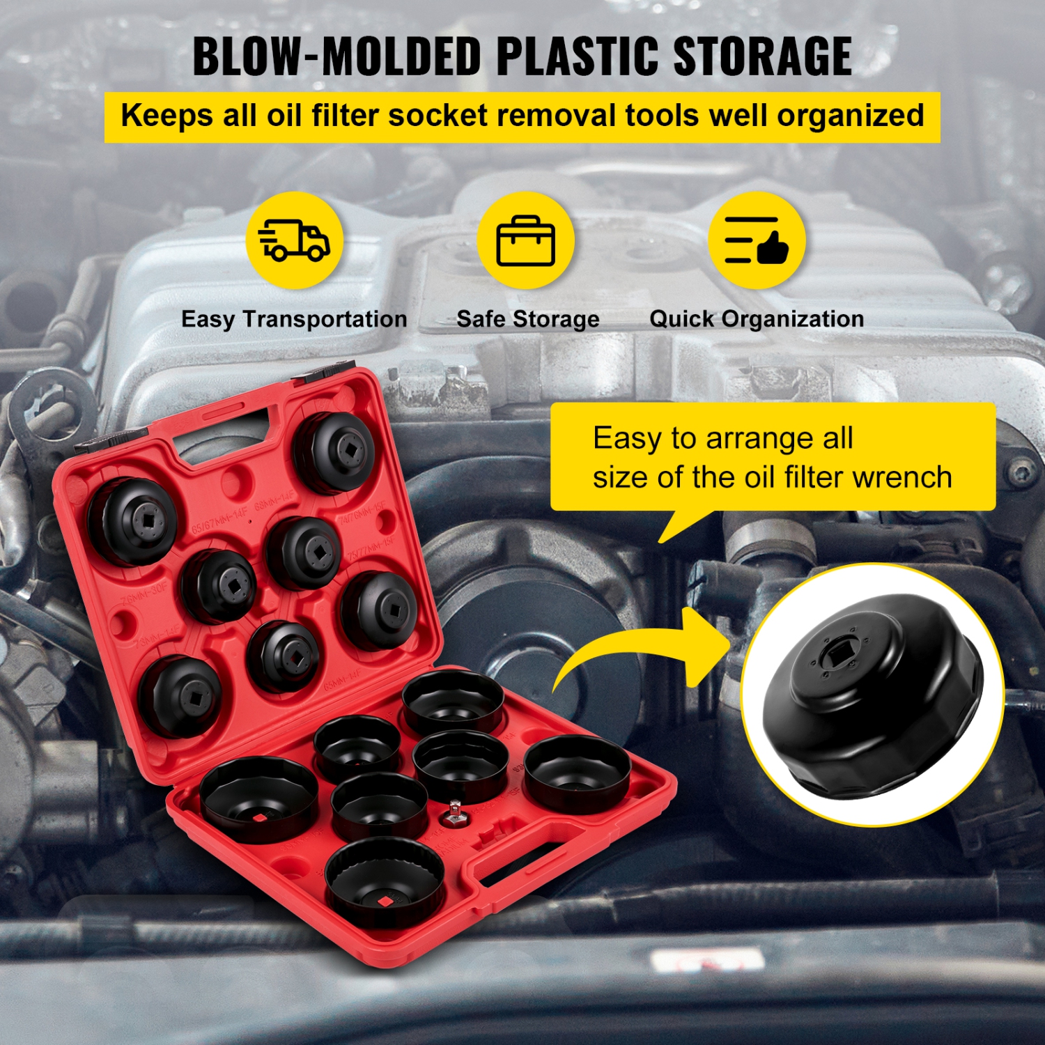 VEVOR 14 Pcs Oil Filter Socket Set, Oil Filter Wrench Set, Steel Oil Filter Socket, 3/8" Oil Filter Socket, Low Profile Oil Filter Socket Set, Oil