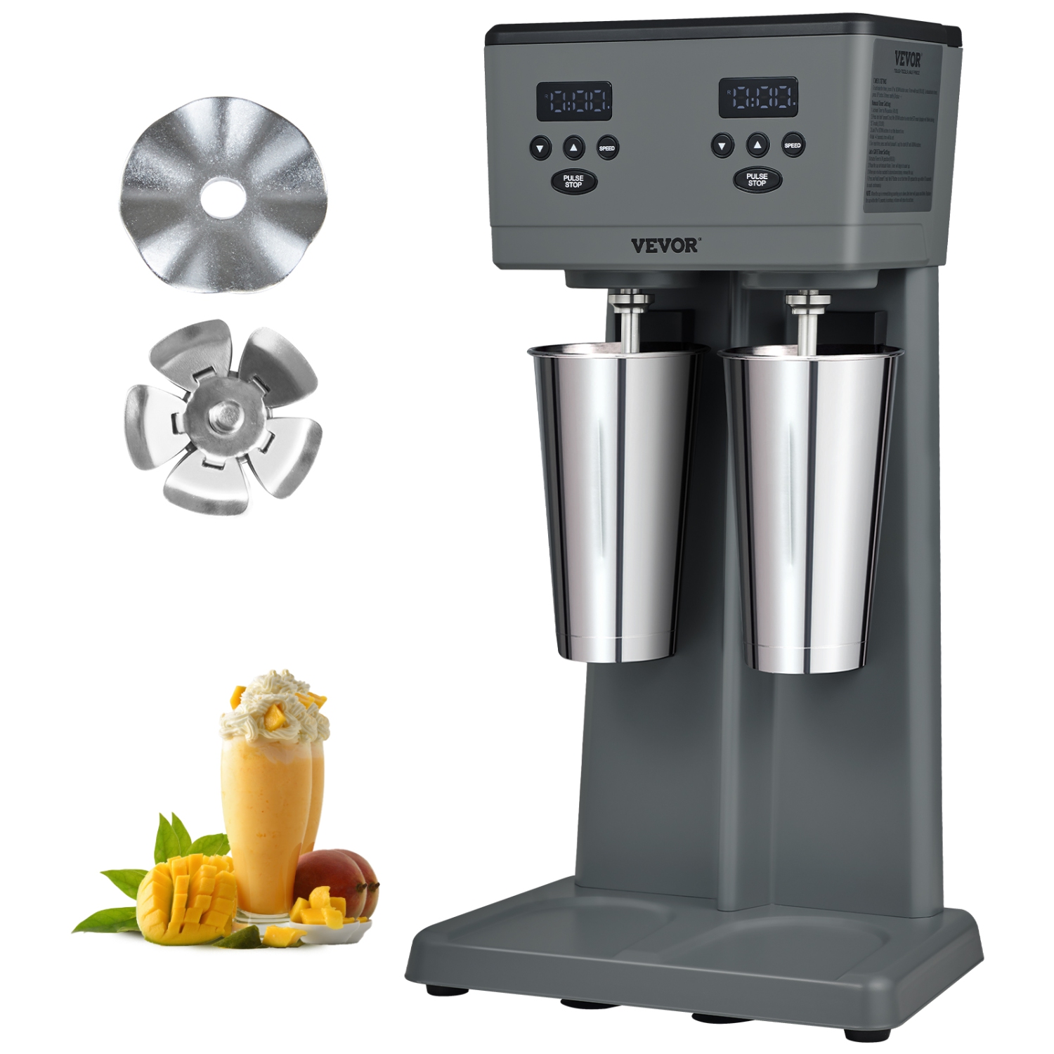 VEVOR 375W x 2 Milkshake Maker, Electric Milkshake Machine, Commercial Double Heads Drink Mixer Blender, LED Intelligent Microswitch, 3-Speed