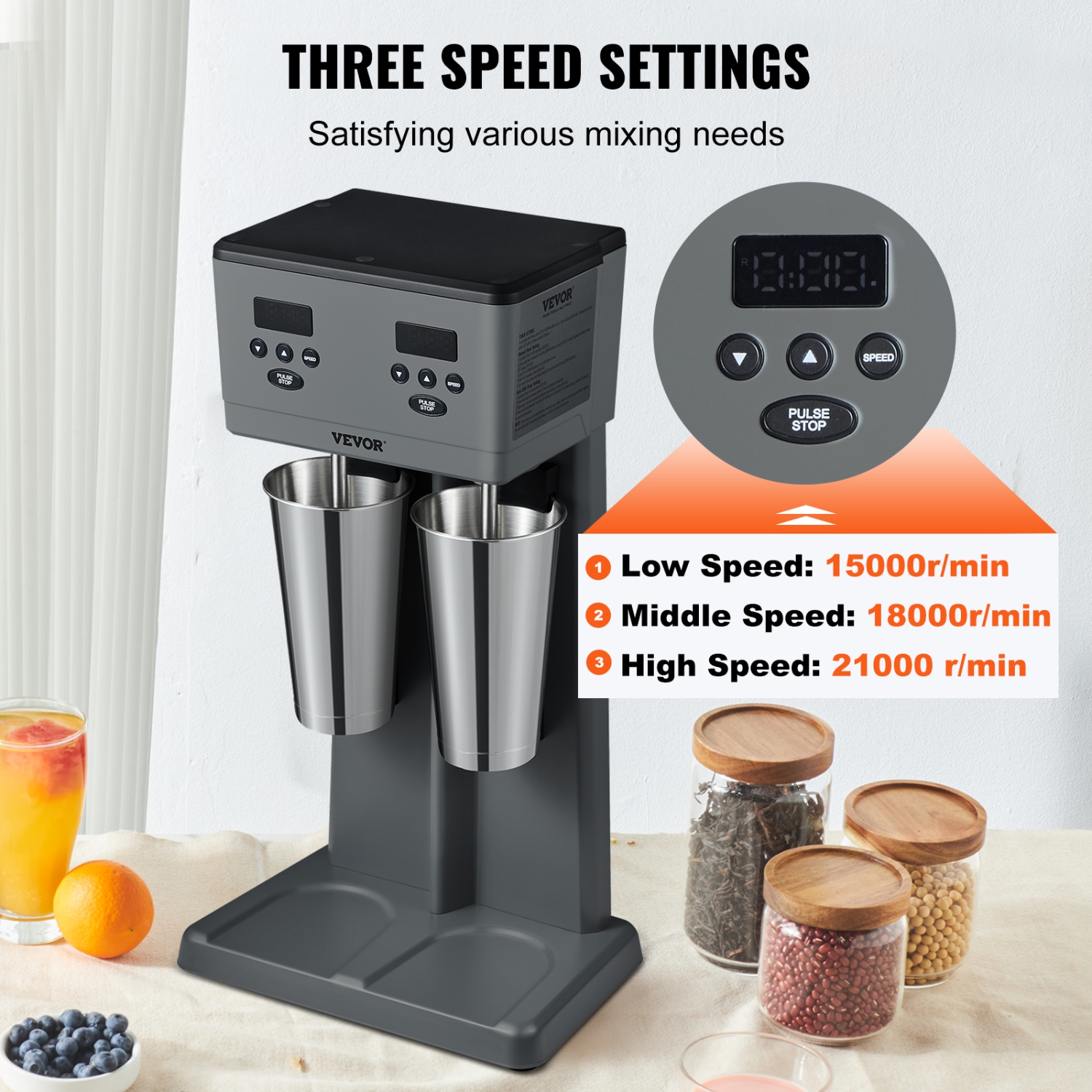 VEVOR 375W x 2 Milkshake Maker, Electric Milkshake Machine, Commercial Double Heads Drink Mixer Blender, LED Intelligent Microswitch, 3-Speed