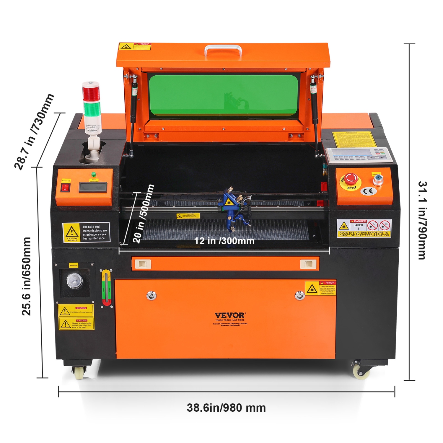 Graveur laser au CO2 VEVOR de 12 x 20&nbsp;po 50&nbsp;W, machine à découper laser 19,7 IPS avec assistance à l'air passe-2 voies, compatible avec