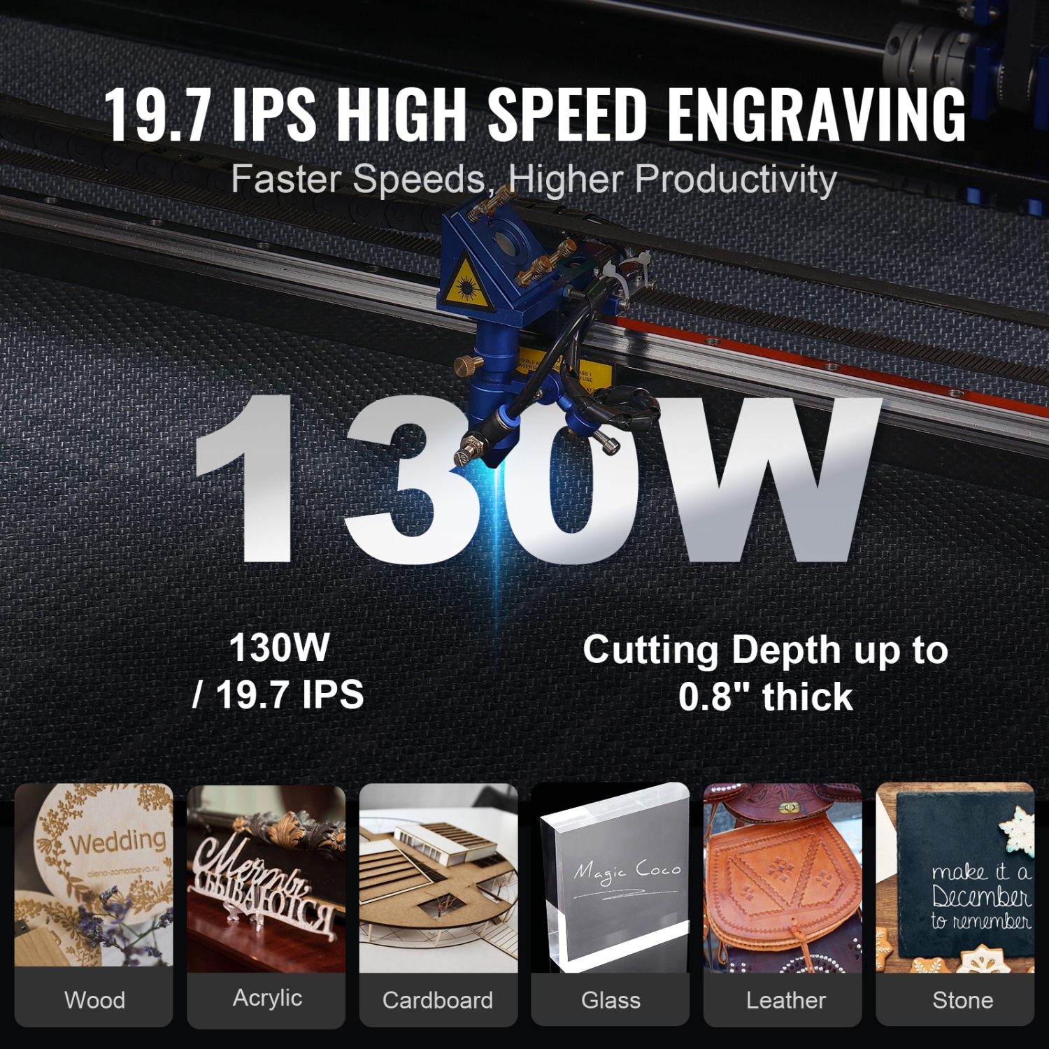 VEVOR 35 x 55 in 130W CO2 Laser Engraver, 19.7 IPS Laser Cutter Machine with 2-Way Pass Air Assist, Compatible with LightBurn, CorelDRAW, AutoCAD,