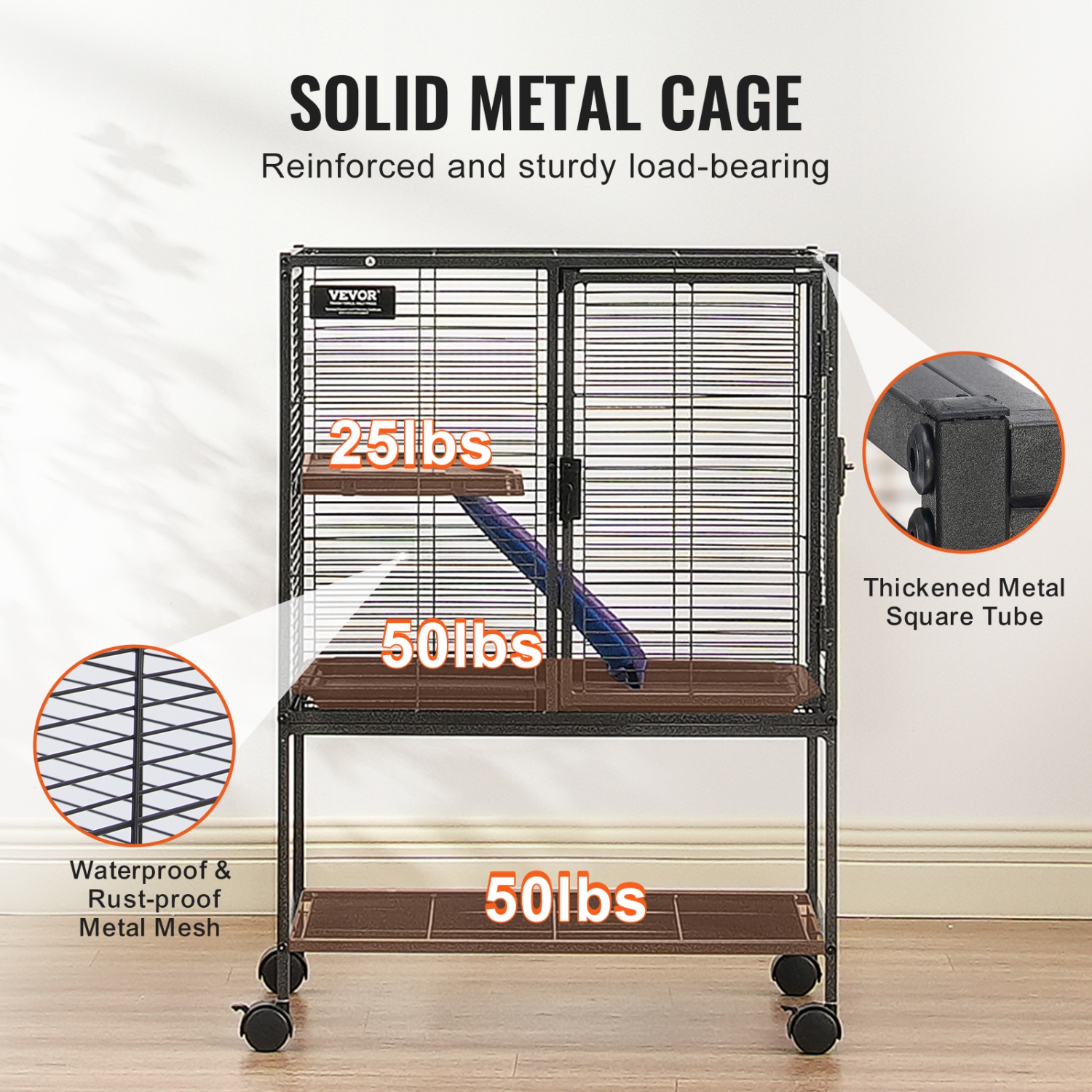 VEVOR 34" Rolling Metal Ferret Cage, Large 2-Tier Critter Nation Cage, Small Animal Cage with Ramps & Tray, Easy to Set up for Pet Rats, Hamster,