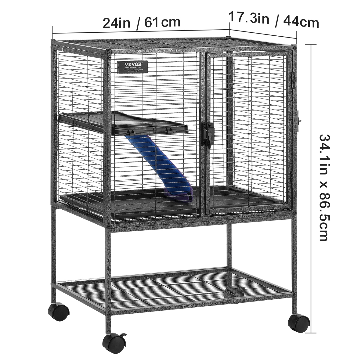 VEVOR 34" Rolling Metal Ferret Cage, Large 2-Tier Critter Nation Cage, Small Animal Cage with Ramps & Tray, Easy to Set up for Pet Rats, Hamster,