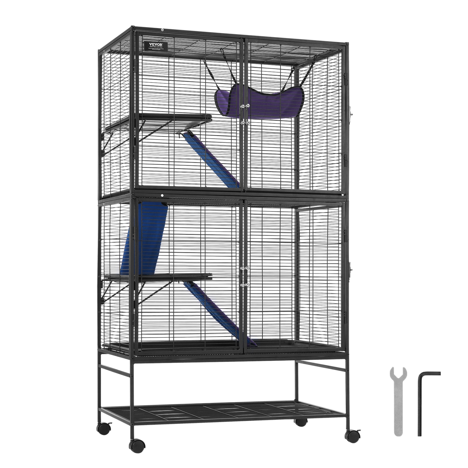 VEVOR 64.6" Rolling Metal Ferret Cage, Large 4-Tier Critter Nation Cage, Small Animal Cage with Ramps & Tray, Easy to Set up for Pet Rats, Hamster,