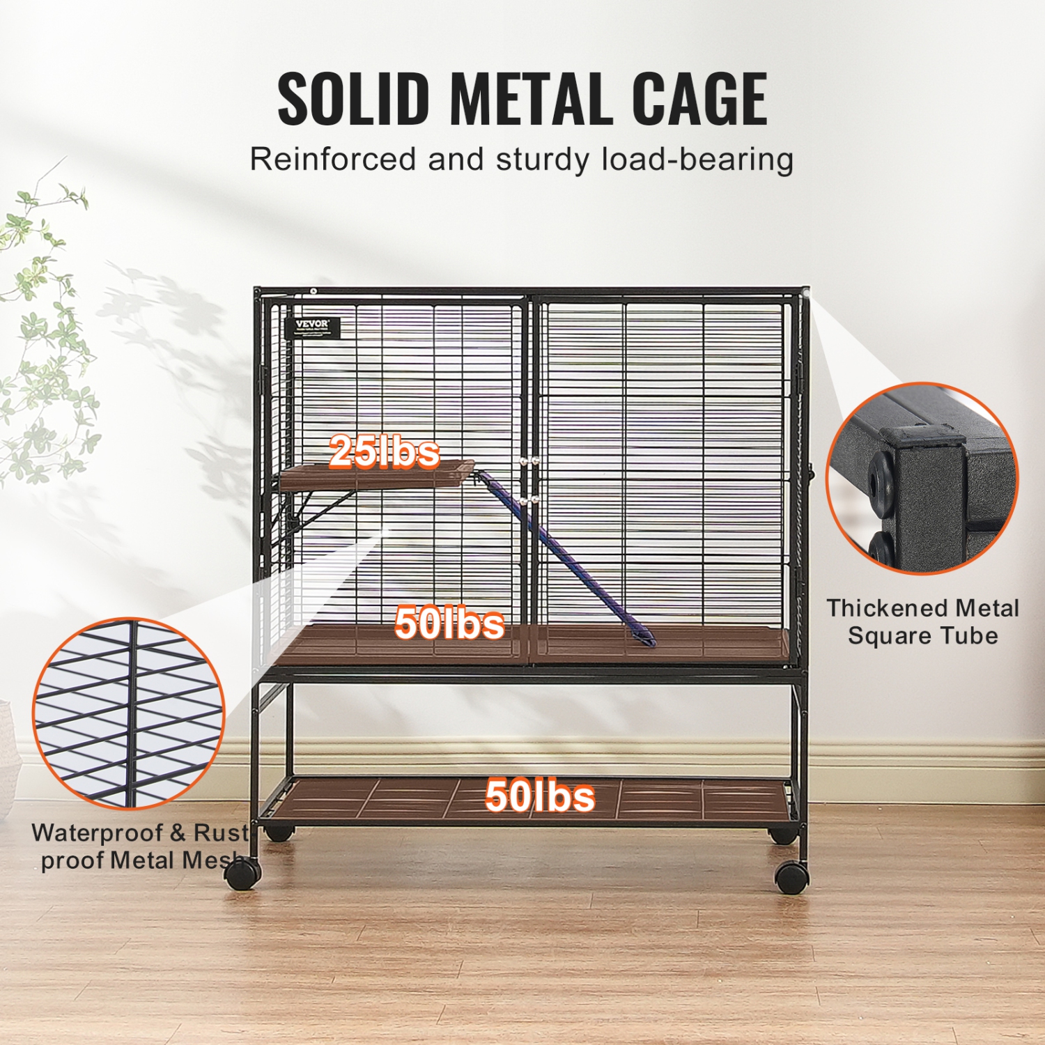VEVOR 39" Rolling Metal Ferret Cage, Large 2-Tier Critter Nation Cage, Small Animal Cage with Ramps & Tray, Easy to Set up for Pet Rats, Hamster,