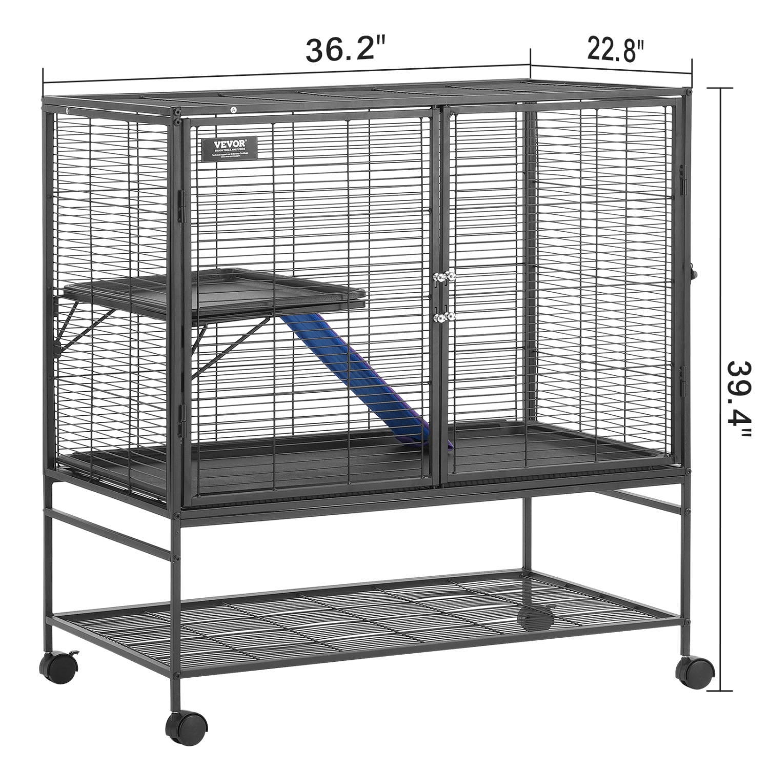 VEVOR 39" Rolling Metal Ferret Cage, Large 2-Tier Critter Nation Cage, Small Animal Cage with Ramps & Tray, Easy to Set up for Pet Rats, Hamster,