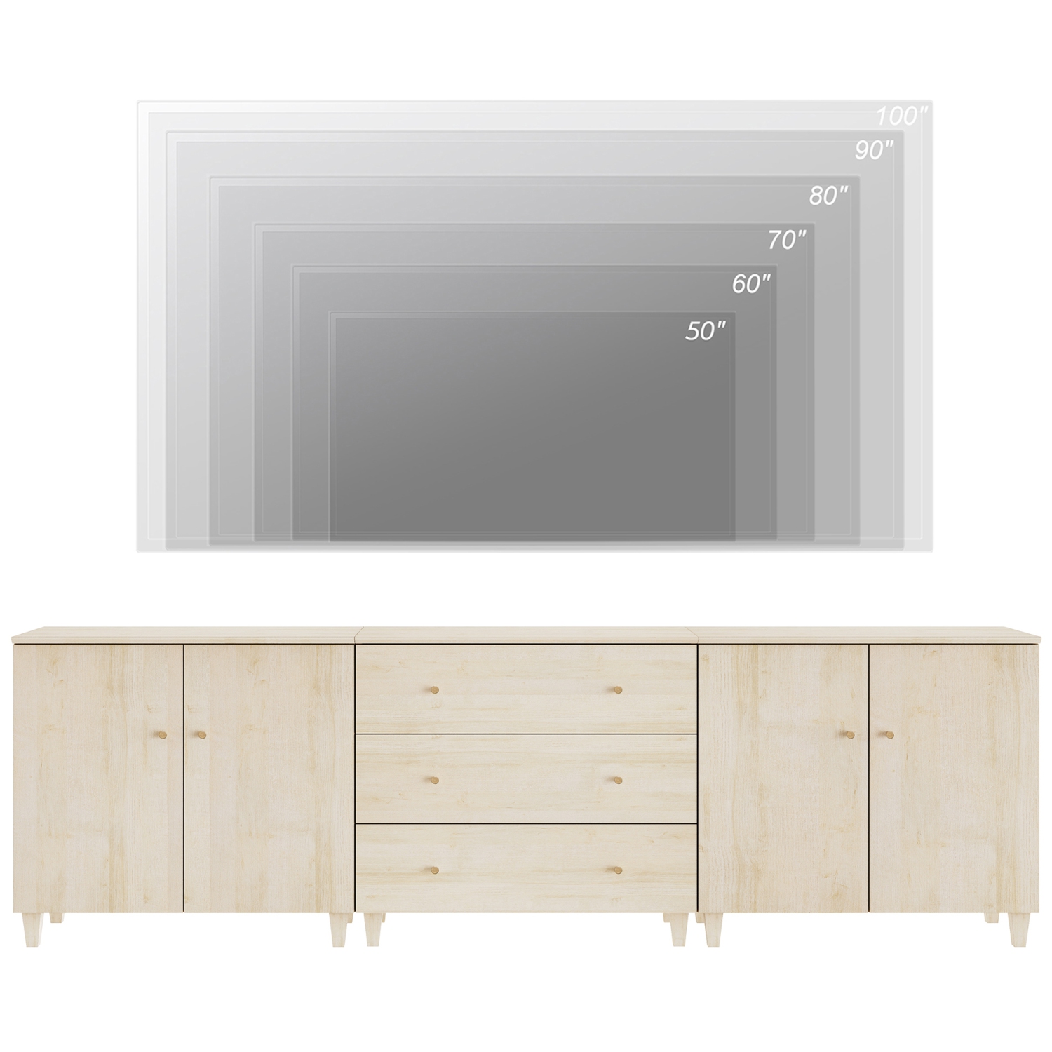 WAMPAT TV Standh for 100+ Inch TVs, 3-in-1 Modern Entertainment Center with 4 Doors and 3 Drawers, 106" Media Console Table with Compartments for