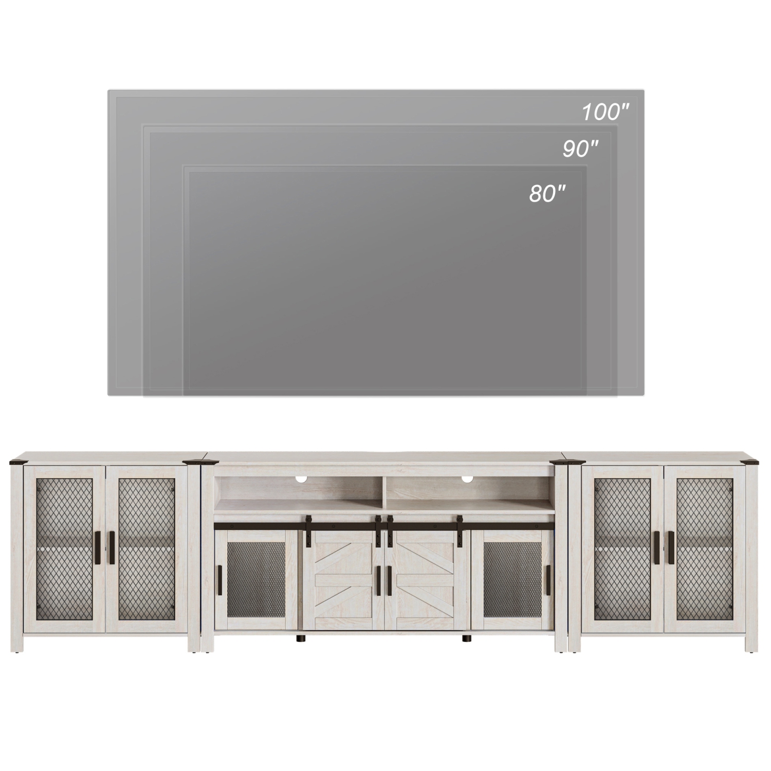 Ensemble de meuble pour téléviseur 100 po de WAMPAT, armoire de rangement à porte avec filet pour le salon, unités de rangement de style