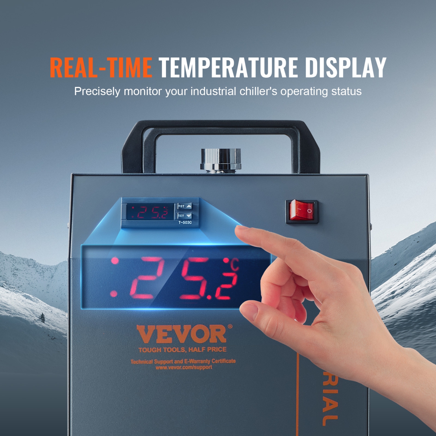 VEVOR CW-5200 Industrial Water Chiller, Industrial Water Cooler Cooling System with Built-in Compressor 7L Water Tank Capacity 13 L/min Max Flow