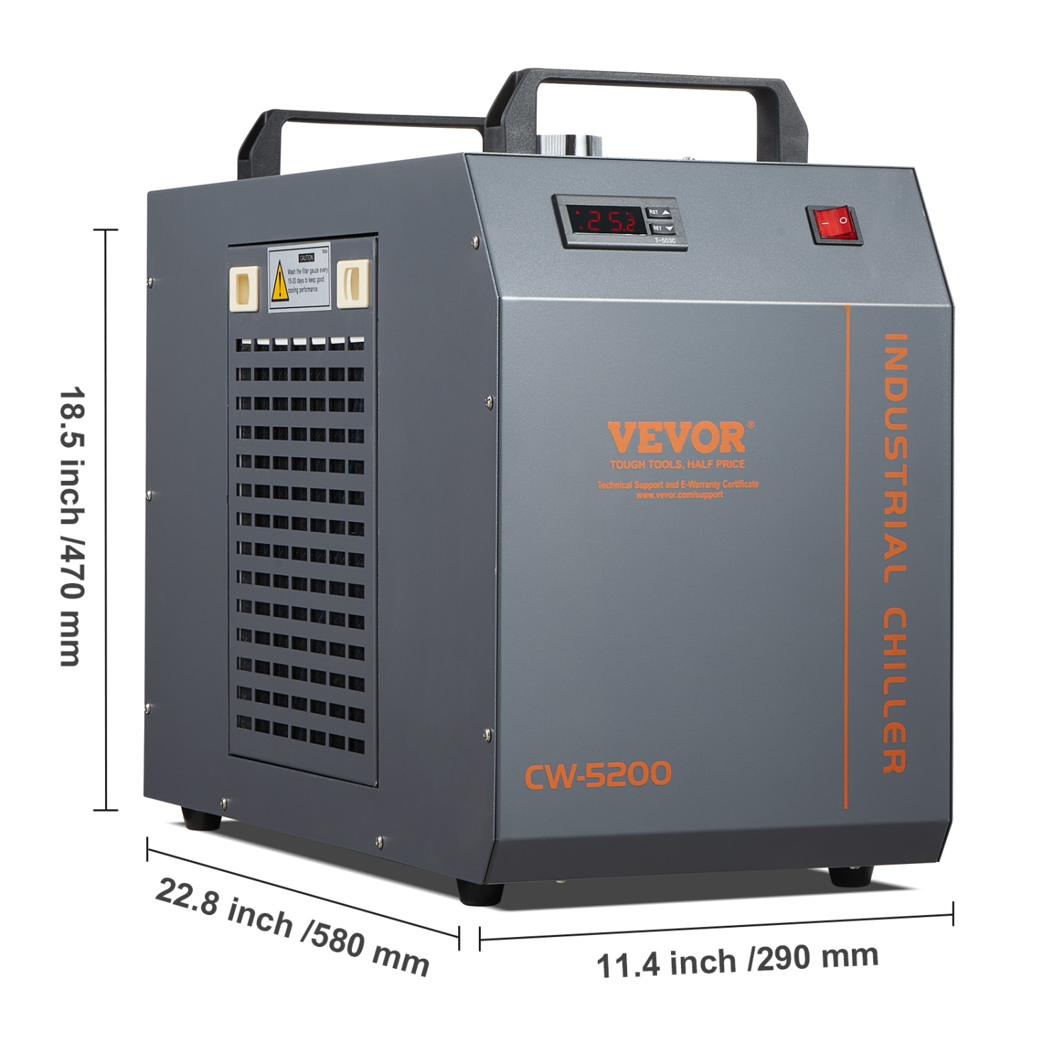 VEVOR CW-5200 Industrial Water Chiller, Industrial Water Cooler Cooling System with Built-in Compressor 7L Water Tank Capacity 13 L/min Max Flow