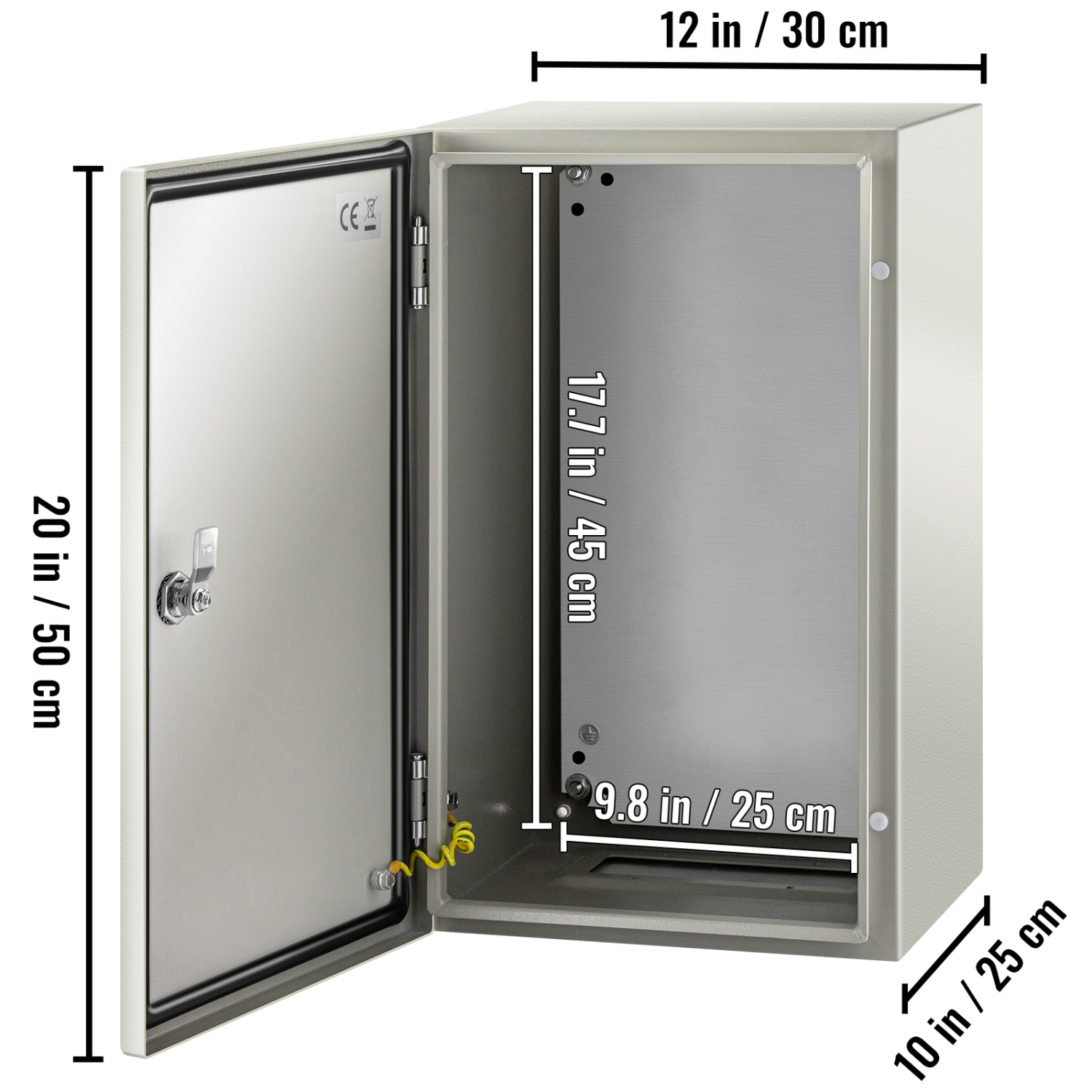 VEVOR 20"x12"x10" Steel Electrical Enclosure Box, Carbon Steel Hinged Junction Box, IP65 Weatherproof Metal Box Wall-Mounted Electronic Equipment