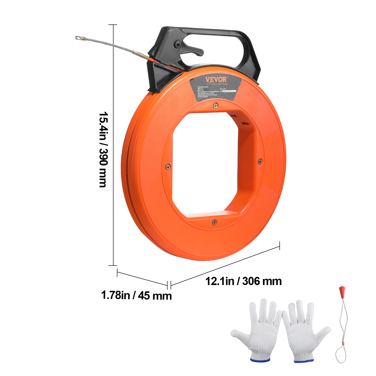 VEVOR 125-foot Fish Tape, 3/16-inch, PET Wire Puller with Optimized Housing and Handle, Cable Puller Tool, Flexible Wire Fishing Tools for Electrical