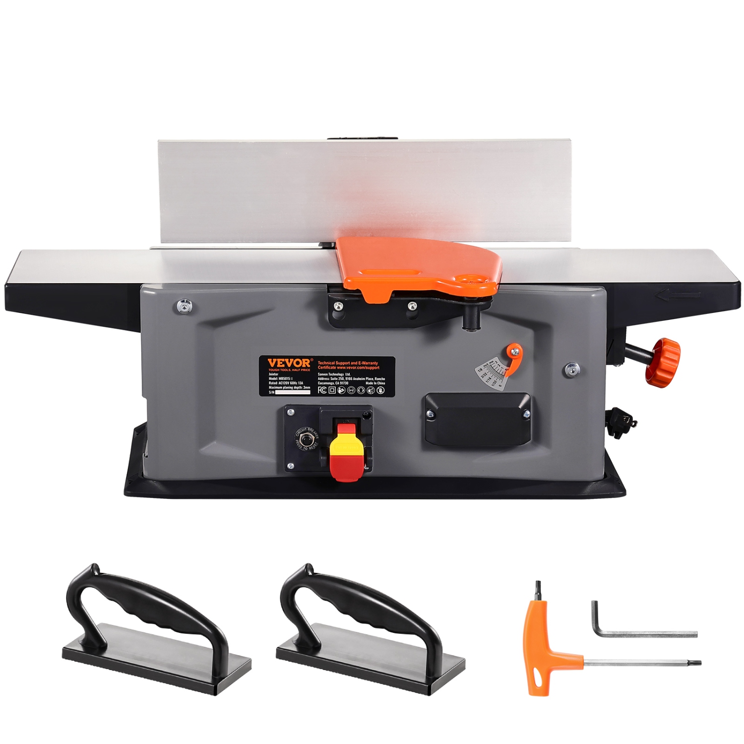 VEVOR 6 in Spiral Benchtop Jointer, 1.5HP 10000 RPM Bench Top Wood Jointer, with 14-Blade Spiral Cutterhead 0-1/8'' Adjustable Depth 6.1x27.6''