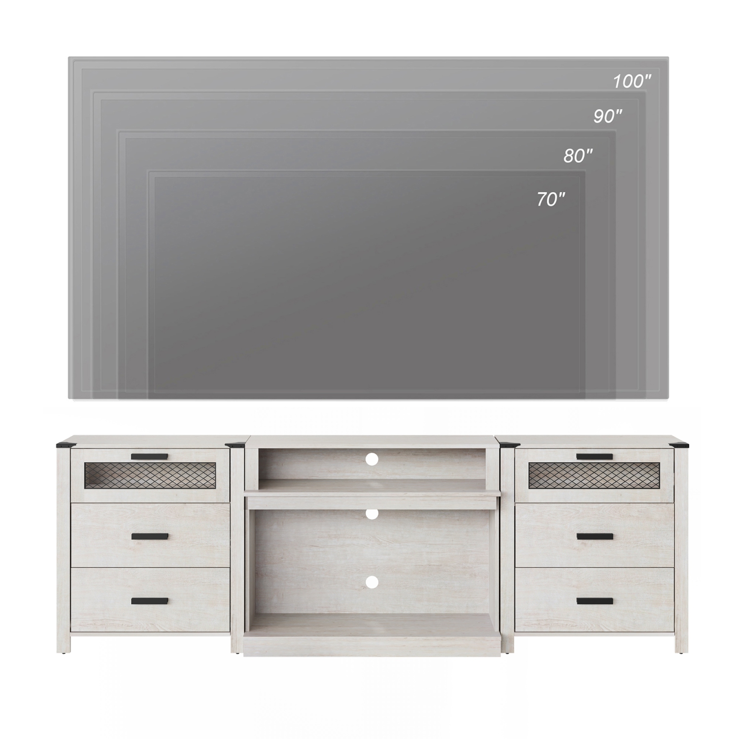 WAMPAT Farmhouse TV Stand Set for 100 inch TV,6 Drawer Entertainment Center with Storage and Open Shelves,Wood Media TV Console Table for Living and