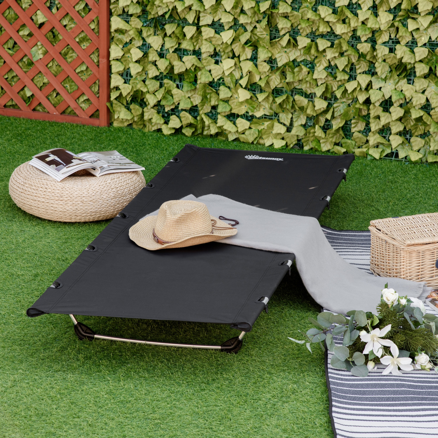 Lit de camping léger Outsunny pour adultes, lit pliant portatif de 25,6&nbsp;po de large avec cadre en aluminium et sac de transport pour le bureau à